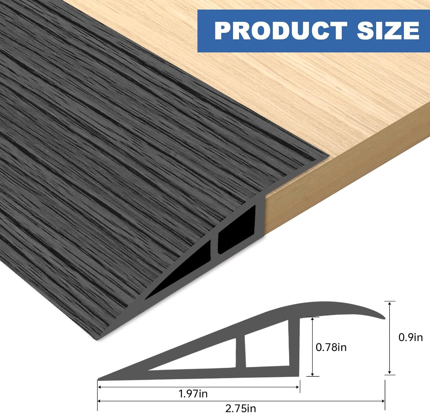 Vinyl Door Threshold Flooring Transition Strip Self Adhesive Carpet Edging Strip for Laminate Doorway Edge Threshold from 3/5" to 4/5" (Dark Gray Wood Grain, 10 Ft)