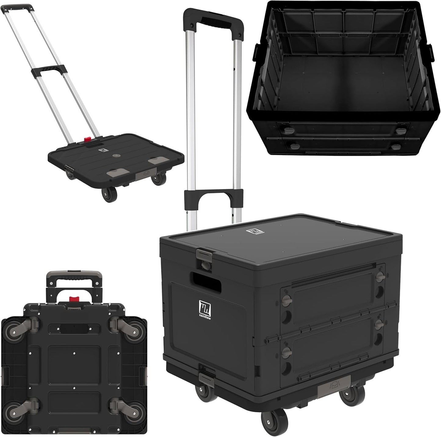 Wellmax WM99800BK Rolling Crate Cart with Wheels, Foldable Utility Cart for Teachers, Shopping, Office | Silent Wheels, Aluminum Handle, 132 lbs Capacity – Black