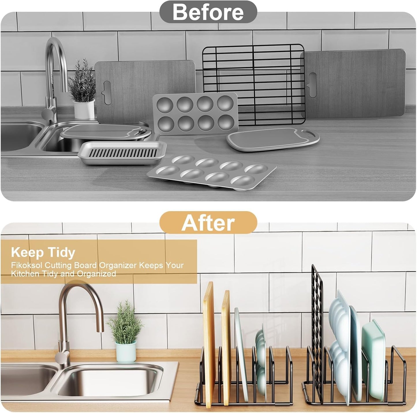 Cutting Board Organizer, [1-Pack] Cutting Board Holder Rack Baking Cookie Pan Sheets Cooling Small Racks Storage Stand for Kitchen Cabinet Countertop Bakeware Storage Organizer Metal Black