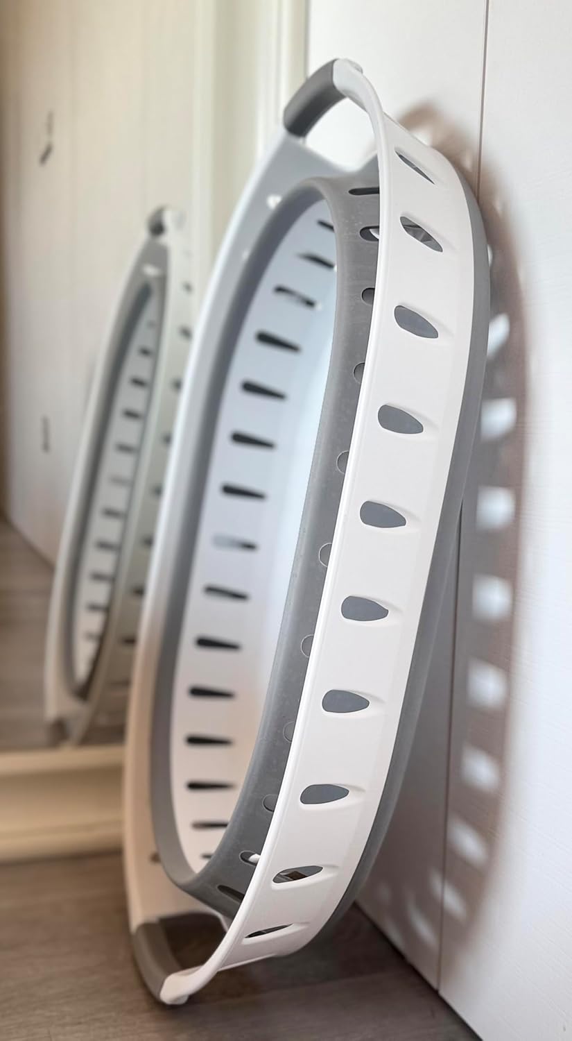 Premium Collapsible Laundry Baskets – Foldable Laundry Basket & Hamper Bin 45L with Handles for Clothes, Ventilated Plastic Storage, White & Grey for Bedroom, Bathroom or Laundry Room