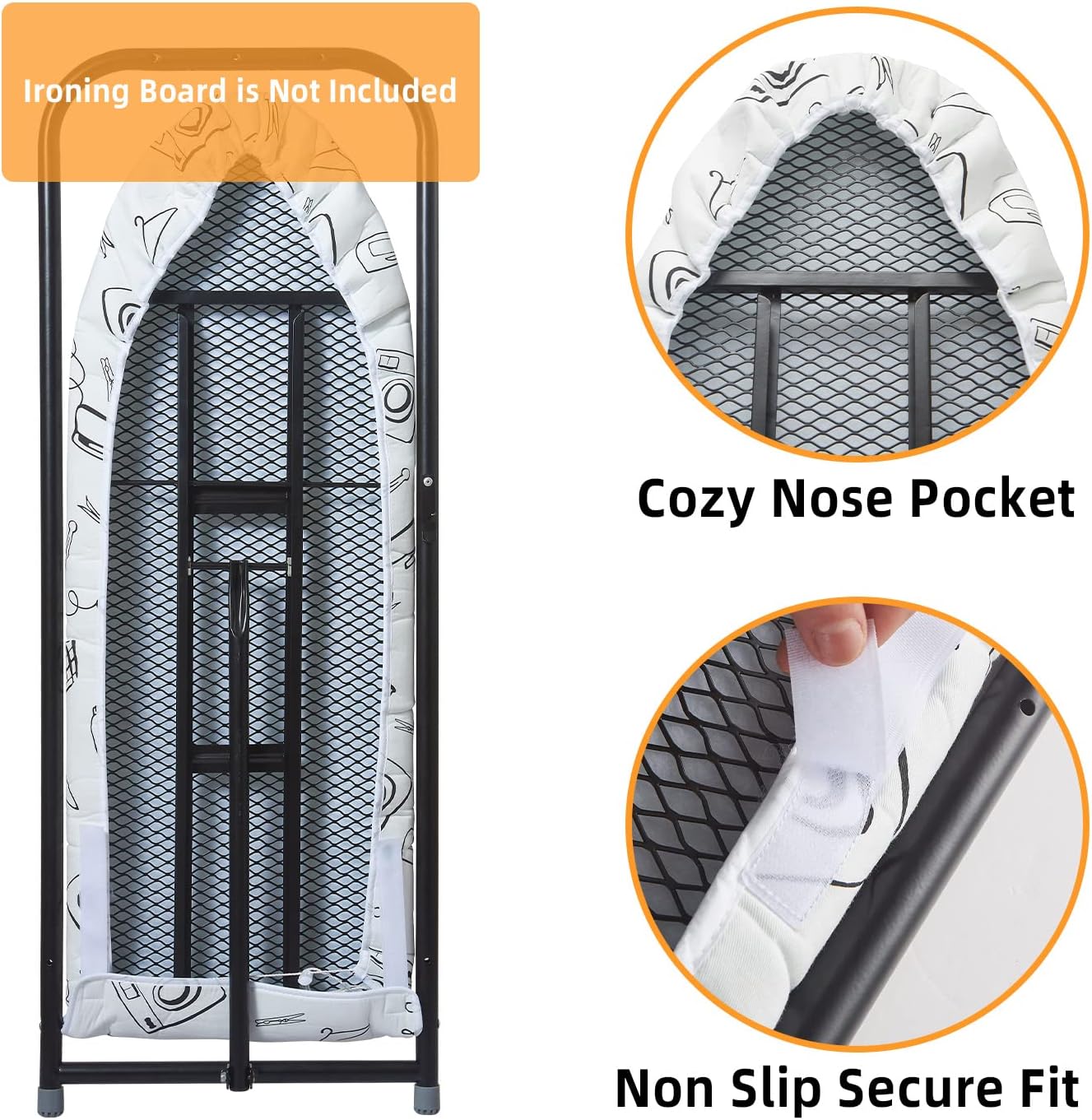 Over The Door Ironing Board Cover 13 x 37 inch, Small Iron Board Cover w Heat Reflective 3 Layers Thick Padding with Hook and Loop Fasteners (White)