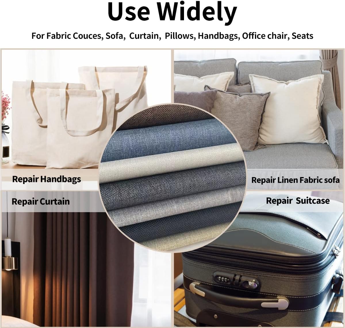 Fabric Repair Patches, 17X79 Inch Linen Repair Tape Self-Adhesive Fabric Patches Durable, DIY Large Linen Tape for Sofa, Couches, Furniture, Chair, Clothing （17X79 Inch, Black）