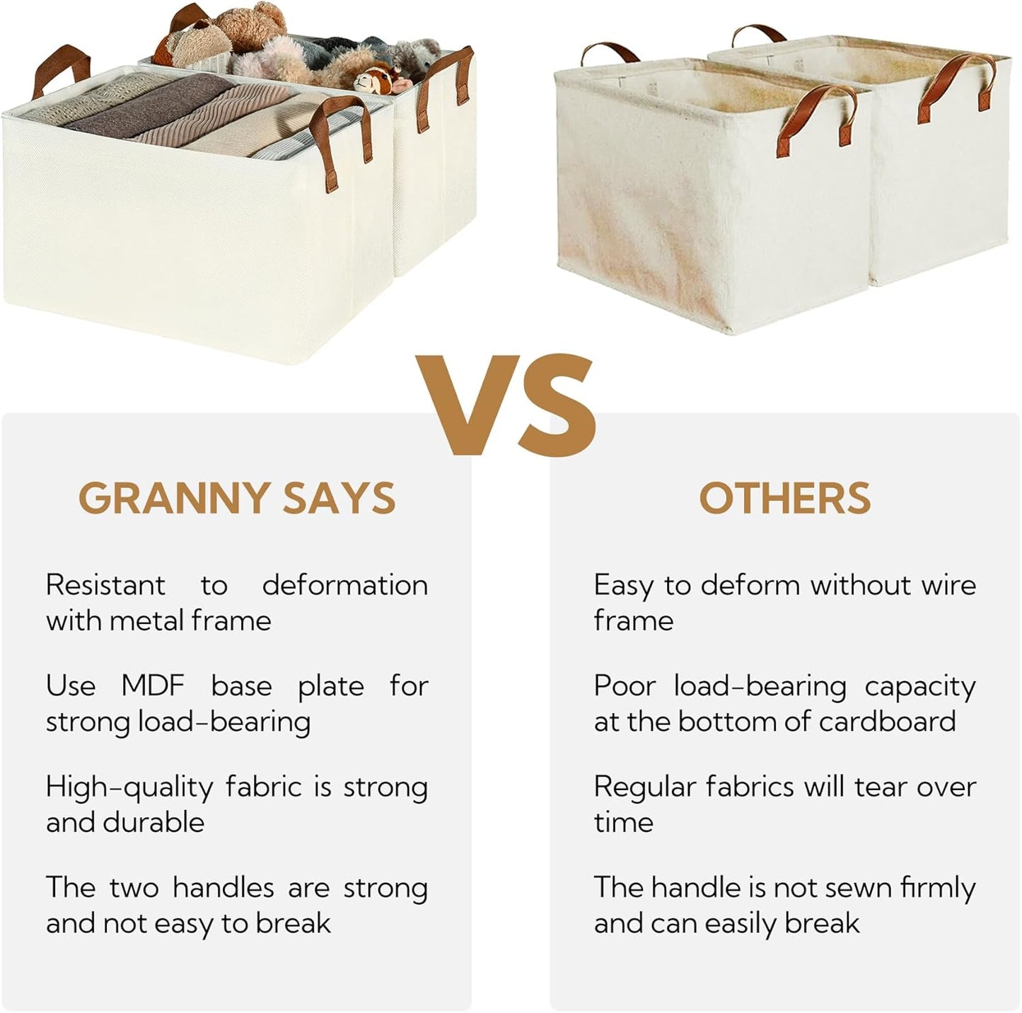 GRANNY SAYS Storage Baskets for Shelves, Closet Organizer Bins, Clothes Storage Bins with Metal Frame, Large Baskets for Organizing and Storage, Collapsible, Ivory, 2-Pack