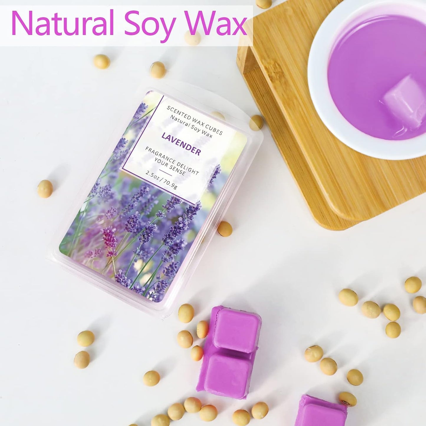 SCENTORINI Lavender Wax Melts Wax Cubes, Lavender Candle Wax Melts Strong Scent, Soy Scented Wax Melts for Wax Warmers Christmas Decor, 2 x 2.5 oz