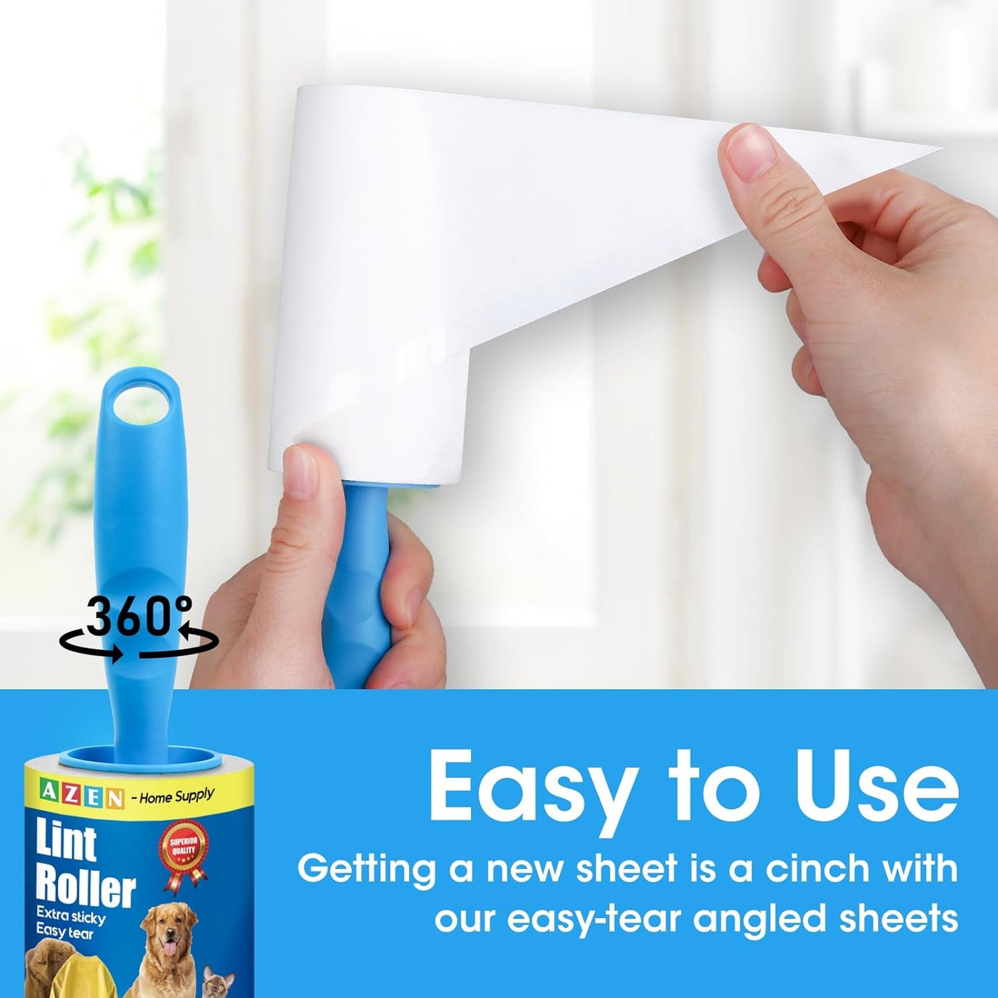 AZEN Lint Roller, Lint Rollers for Pet Hair Extra Sticky, 1200 Sheets Lint Roller with 6 Upgraded Handles, 12 Roller Portable Lint Remover for Clothes, Pet Hair Remover, Lint Rollers for Clothes