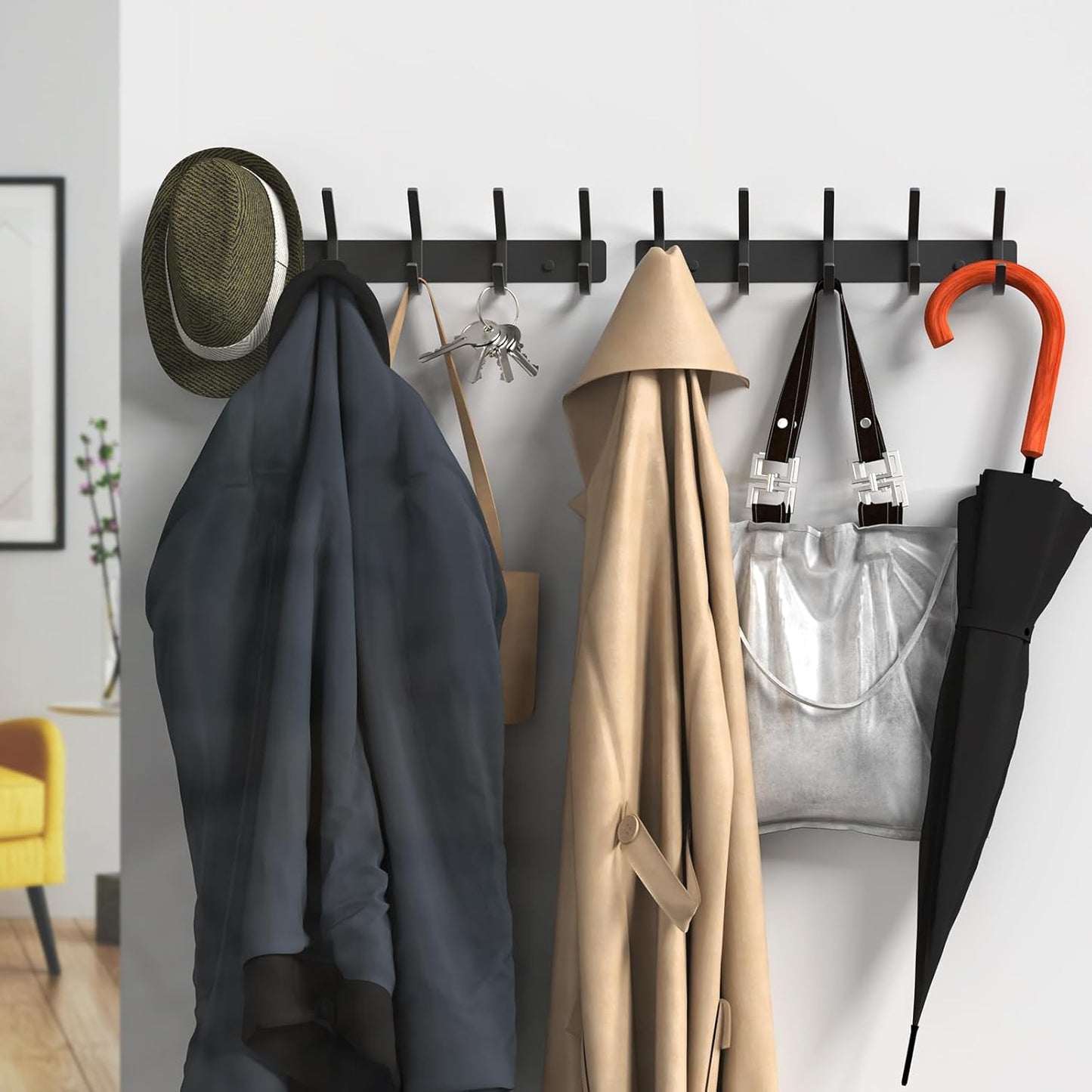 VAEHOLD Wall Hooks, Heavy Duty Aluminum Towel Hooks for Hanging Coat, Hat, Key, Clothes, Closet Hook Wall Mount for Kitchen, Bathroom, Office (“C“ Shape Coat 5 Hooks 2 Pack)