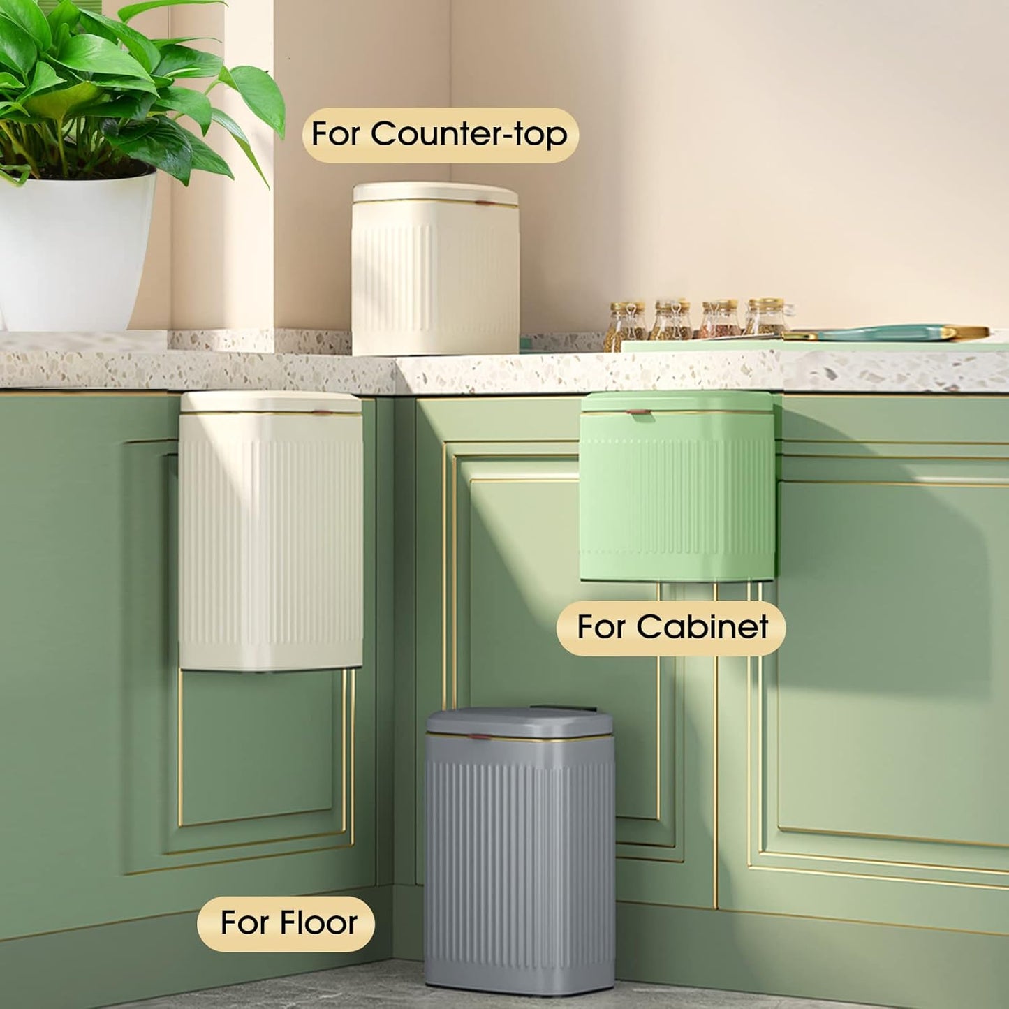 GloDeals Kitchen Trash Can with Lid, 2 in 1 Small Garbage Can Compost Bin Countertop, Wall-Mounted Under Sink Indoor Trash Bin for Kitchen, Bathroom, Cabinet Trash Can Hanging (Vintage Green/2.1Gal)