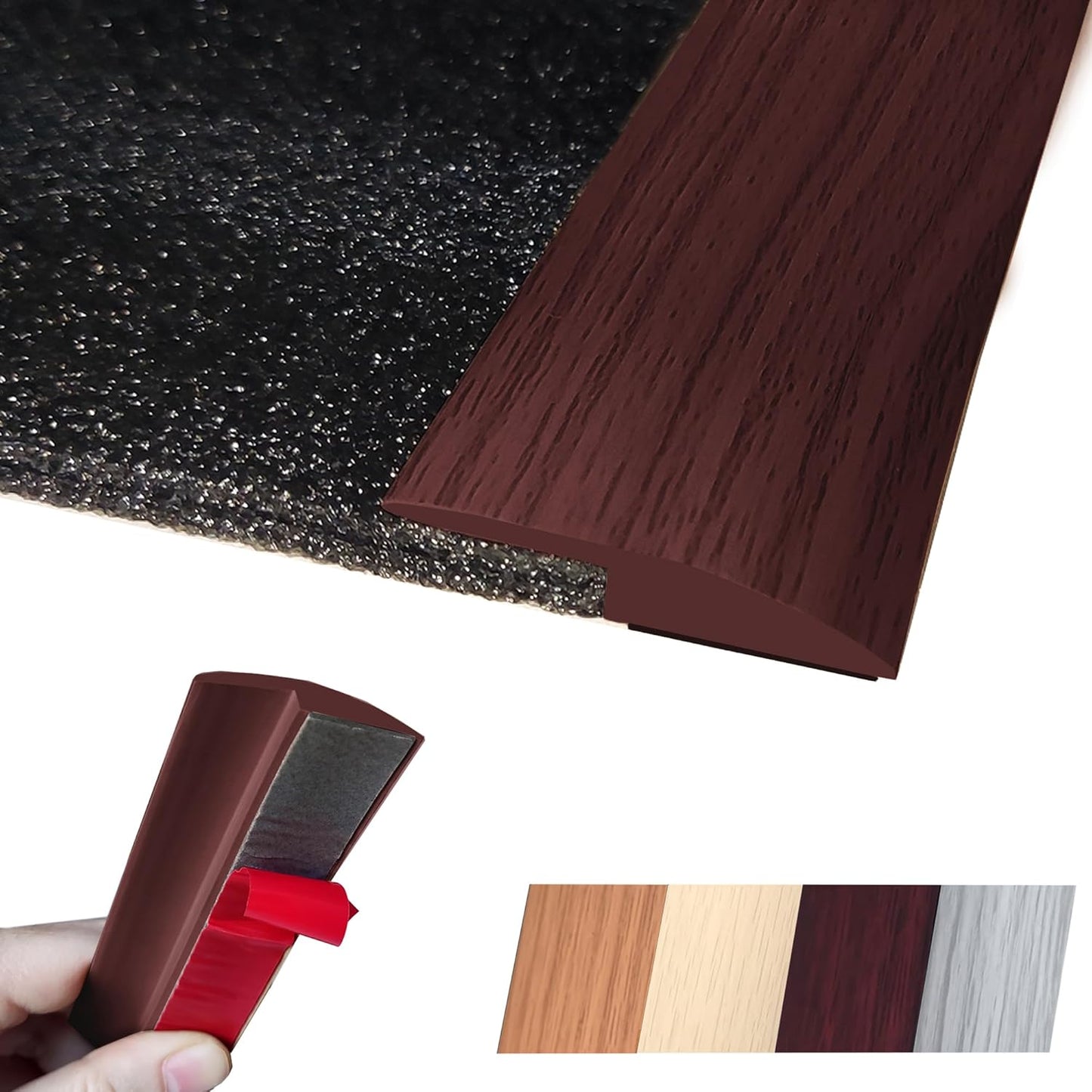 1/5 inch Height Floor Transition Strip, Self Adhesive Carpet Wood Tile Vinyl Flooring Laminate Transition Cover Edge Trim Gap Doorway Threshold for Uneven Floors (40 inches, Red Wine)