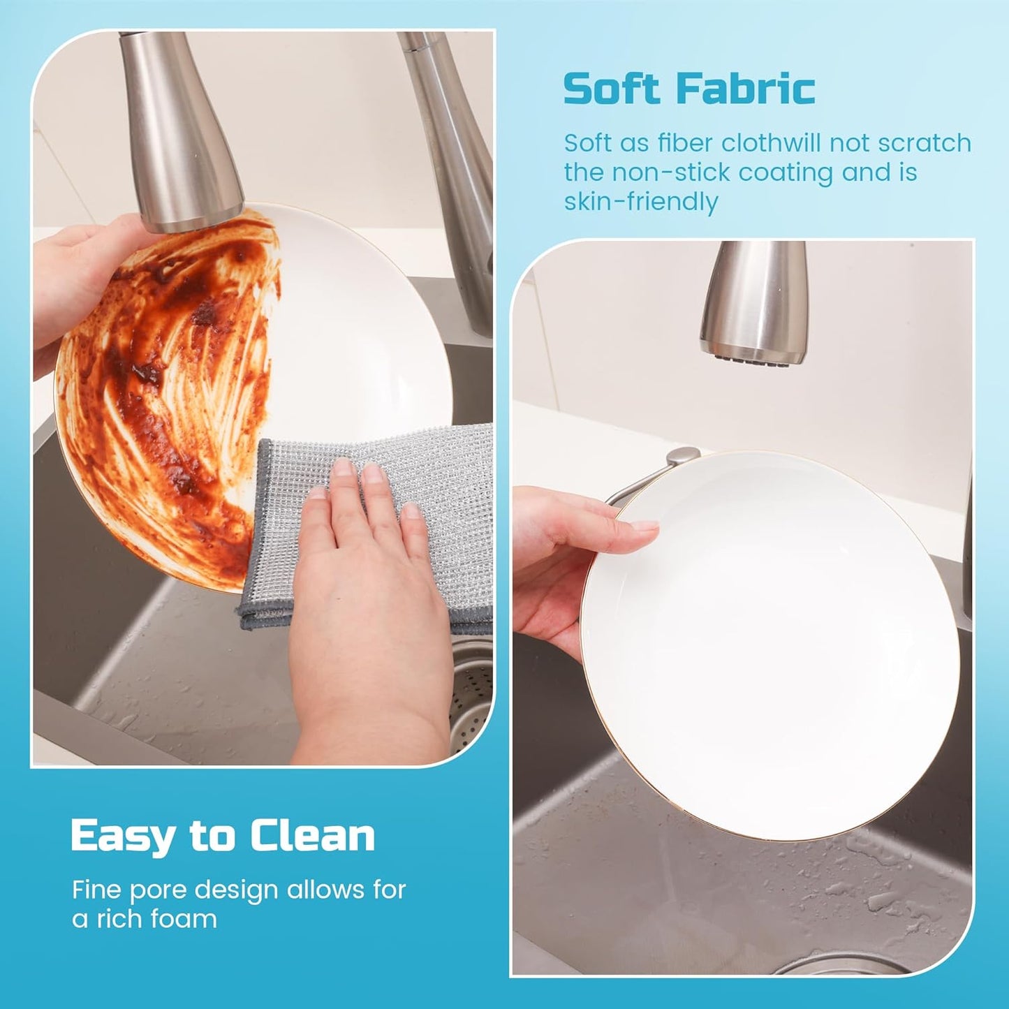 Forggon12 Pcs New Upgrade 3-Layer Metal Dish Cloth, No Scratches and No Odor, Multipurpose Wire Dishwashing Rag for Wet and Dry, Kitchen Cleaning DishRags,Sinks,Dishes,Stove Top, Dimensions(7.08X8.86)