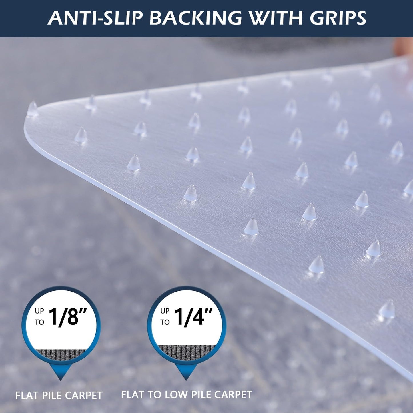 Chair Mat for Carpet, SALLOUS 46" x 60" Office Chair Mat for Carpeted Floors, Heavy Duty Vinyl Floor Mat with Grips, Floor Protector Computer Desk Mat for Home Office (Clear, Rectangular)