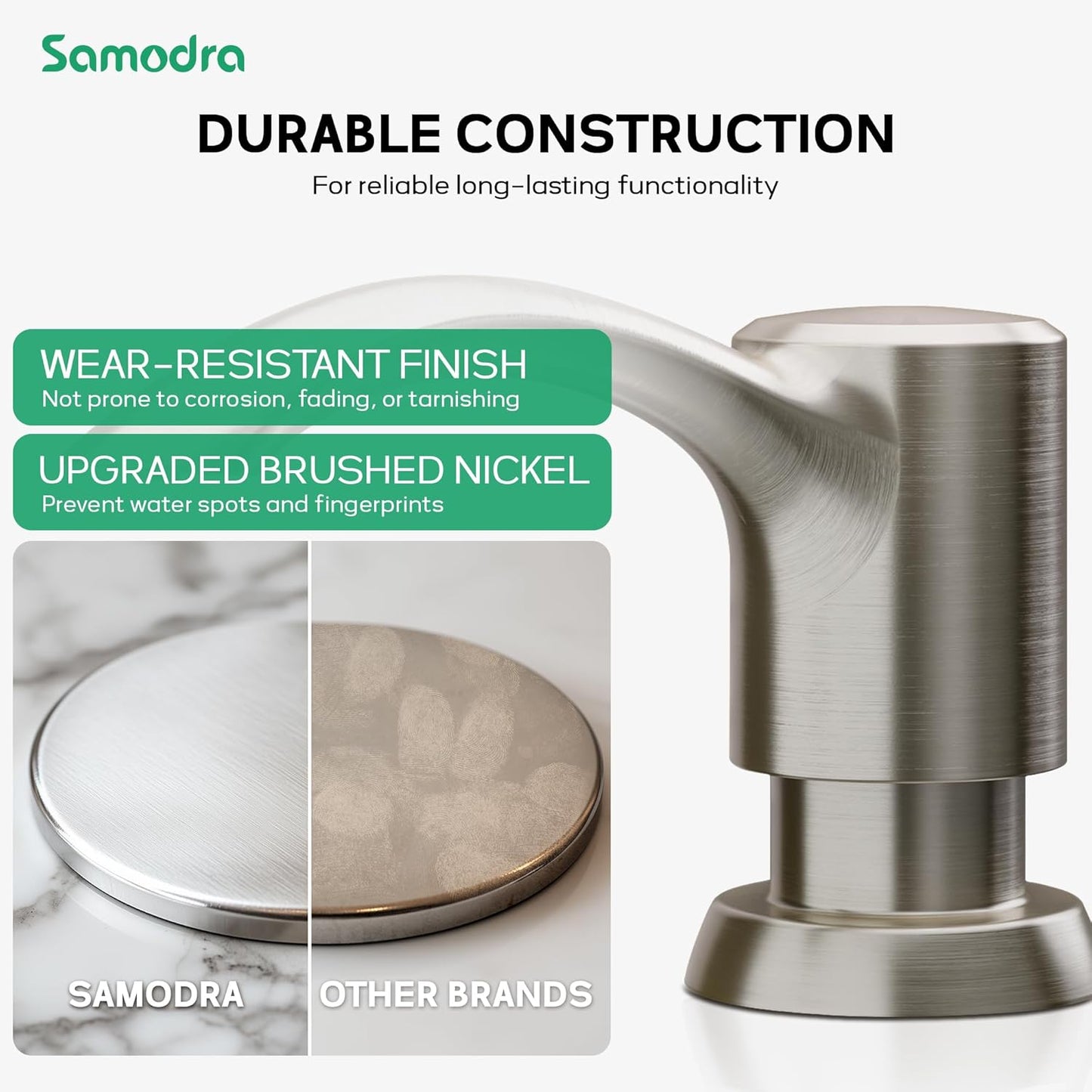 SAMODRA Built-in Kitchen Sink Soap Dispenser with Extension Tube Kit - Brushed Nickel Finish, Leak-Proof Design, No Top Refill Required (39" Tube)