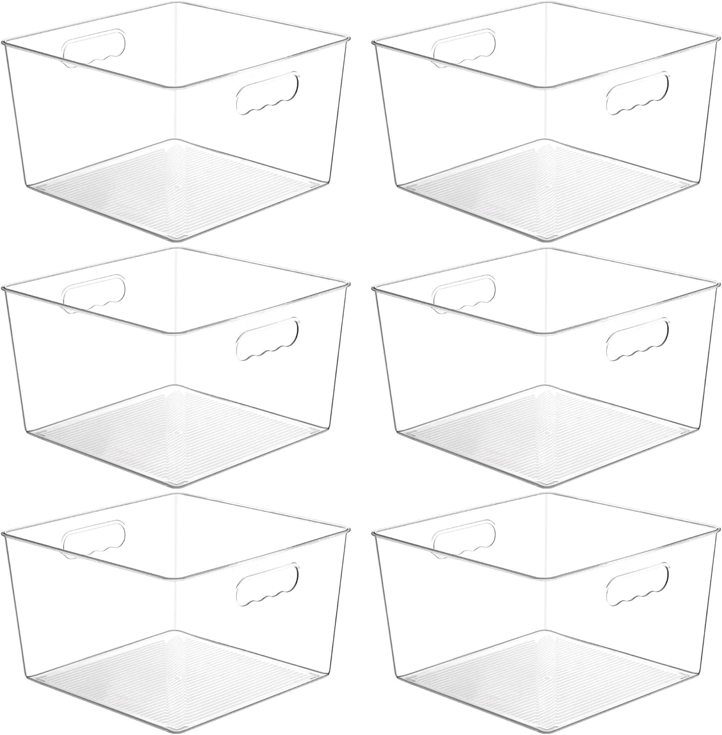 Vtopmart 6 Pack Extra Large Clear Plastic Storage Bins,11x11 Cube Acrylic Organizer Square Containers with Handle for Pantry,Closet,LaundryRoom,Kitchen,Bathroom,UnderSink Organization