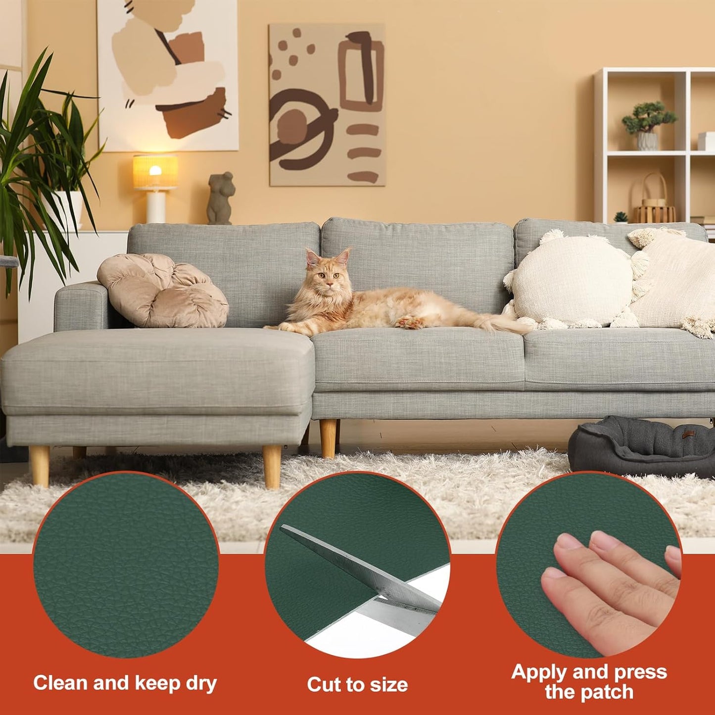 PATIKIL Leather Patches Tape for Furniture, 6.3 x 61 Inch Self Adhesive Vinyl Leather Repair Kit Cover Sheet for Couch, Sofa, Car Seats, Office Chair, Emerald Green