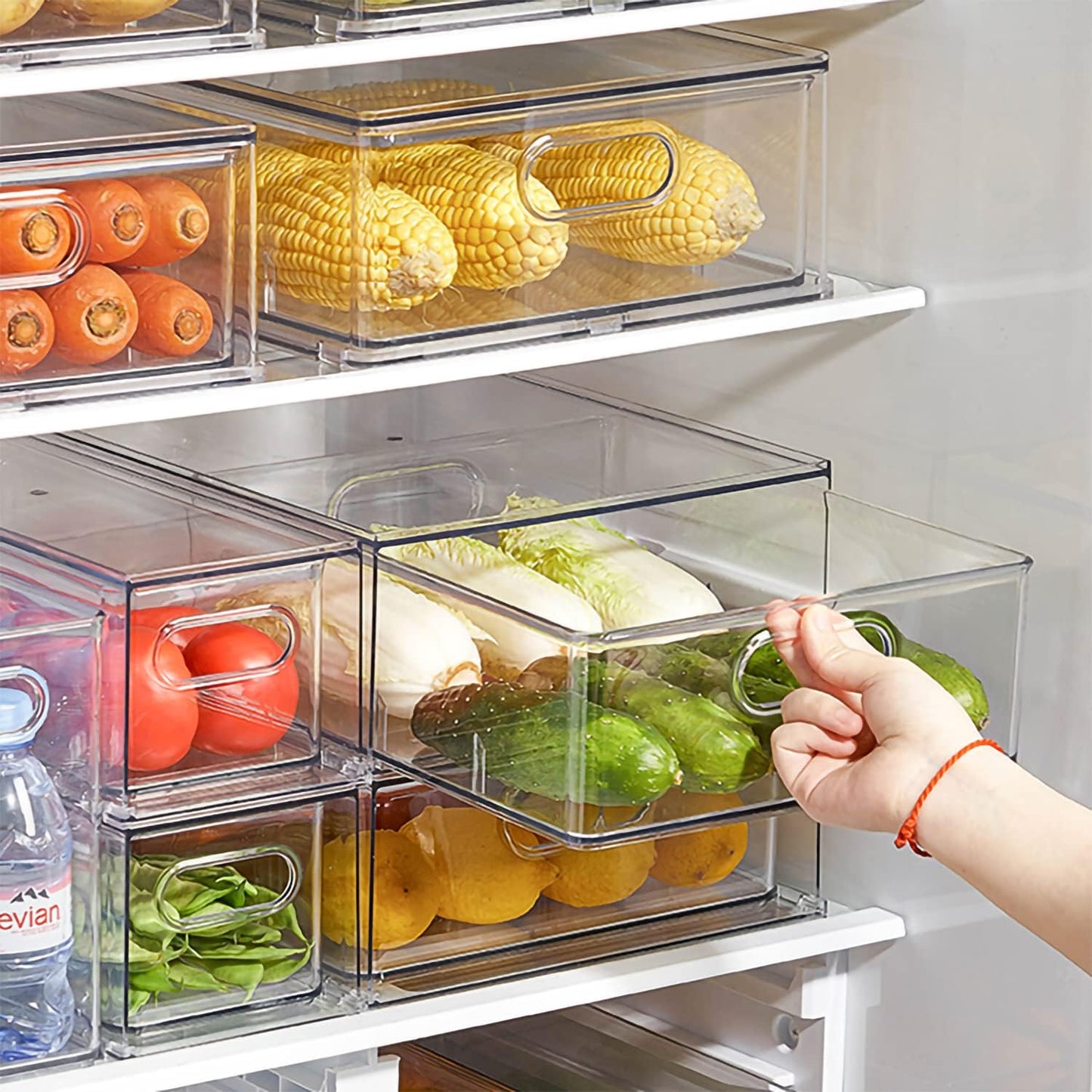MineSign Set of 3 Stackable Refrigerator Organizer Bins Pull-Out Drawers for Fruit and Veggies Divided Storage Organizer for Fridge Clear Drawer Containers with Handle for Produce Saver, Eggs, Snack