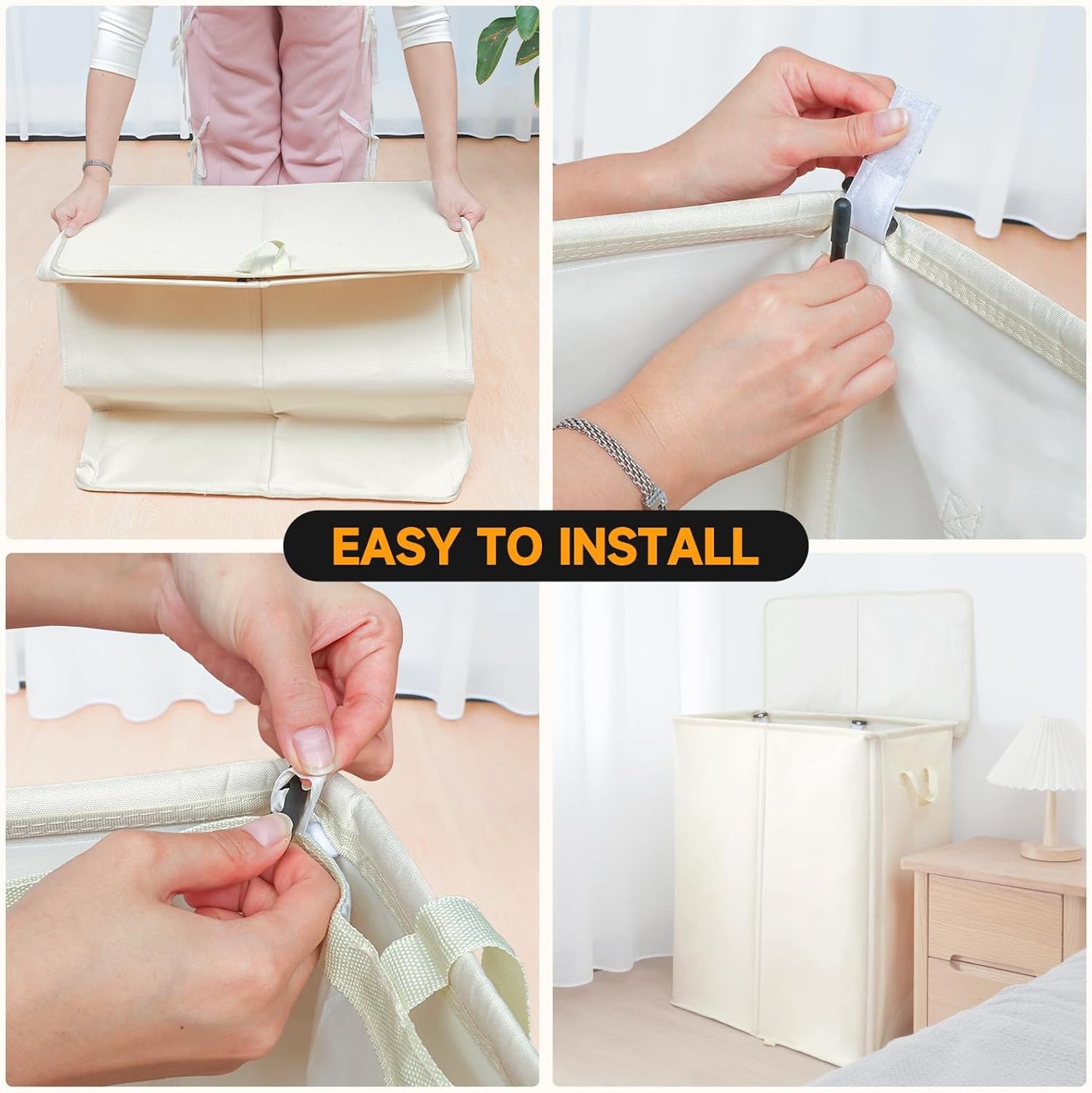 182L Oversized Laundry Hamper 2 Section with Lid and Removable Bags,Double Laundry Basket 30in Dirty Clothes Hamper 2 Dividers for Bedroom,Laundry Room,Bathroom,Dorm Beige White