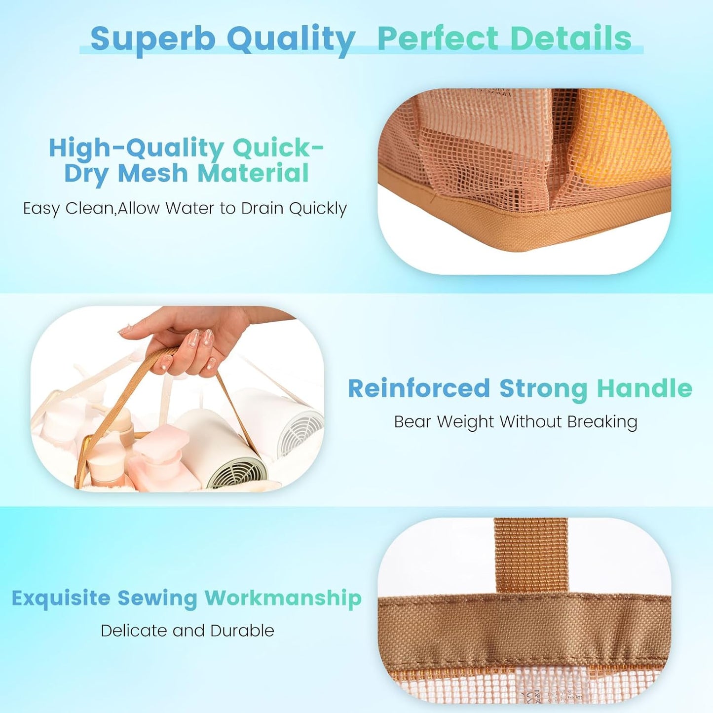 Shower Caddy for College Dorm Room Essentials for Girls with 9 Pockets,Large-Capacity Shower Basket,Quick Dry Toiletry Tote Bag for Women,Outdoor Gym,Travel,Swim,Beach Camping Essentials-Brown