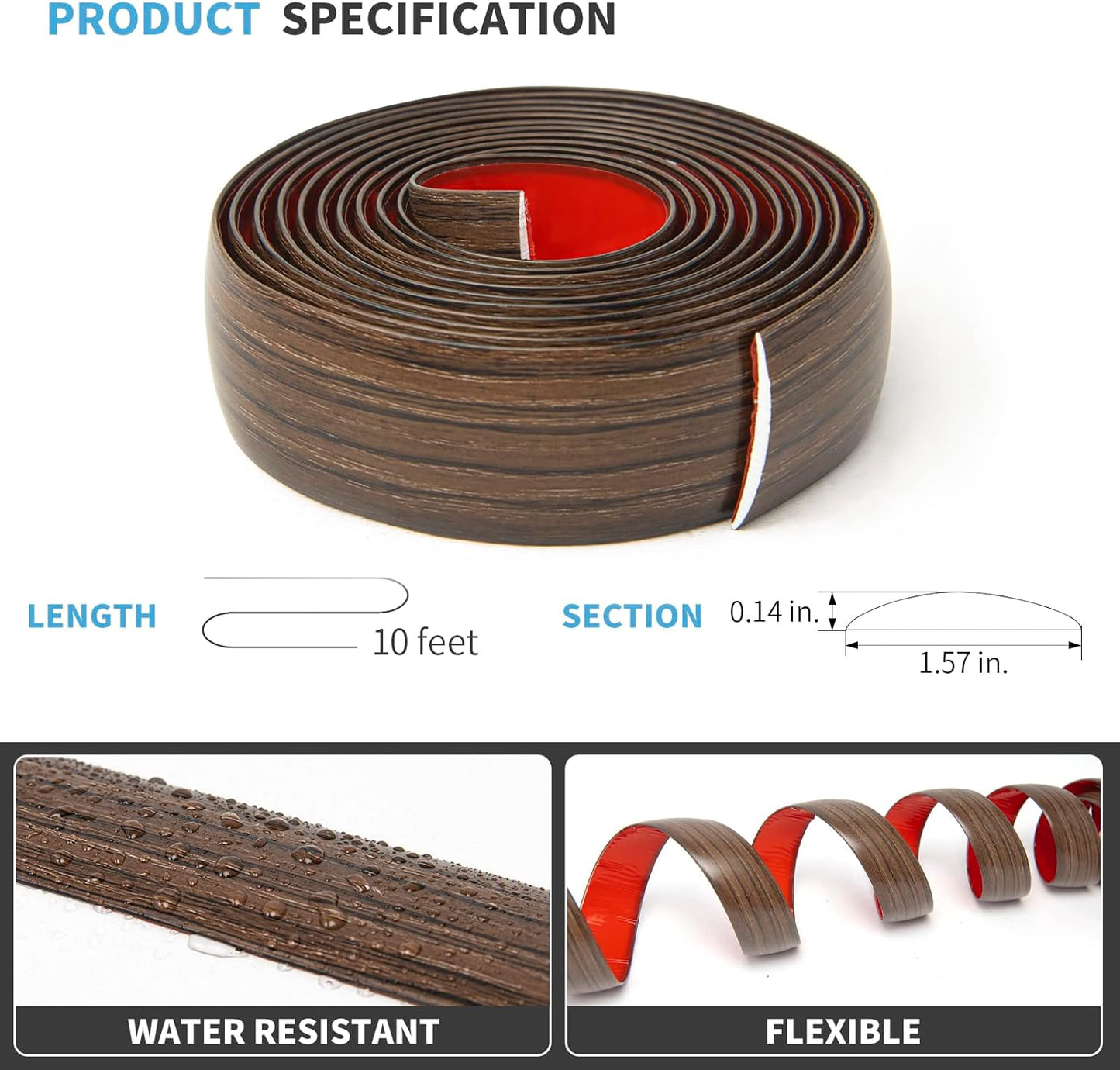 Art3d Vinyl Floor Transition Strip - Laminate Floor Divider for Joining Gaps and Carpets, Brown (10 FT, 1.57in)