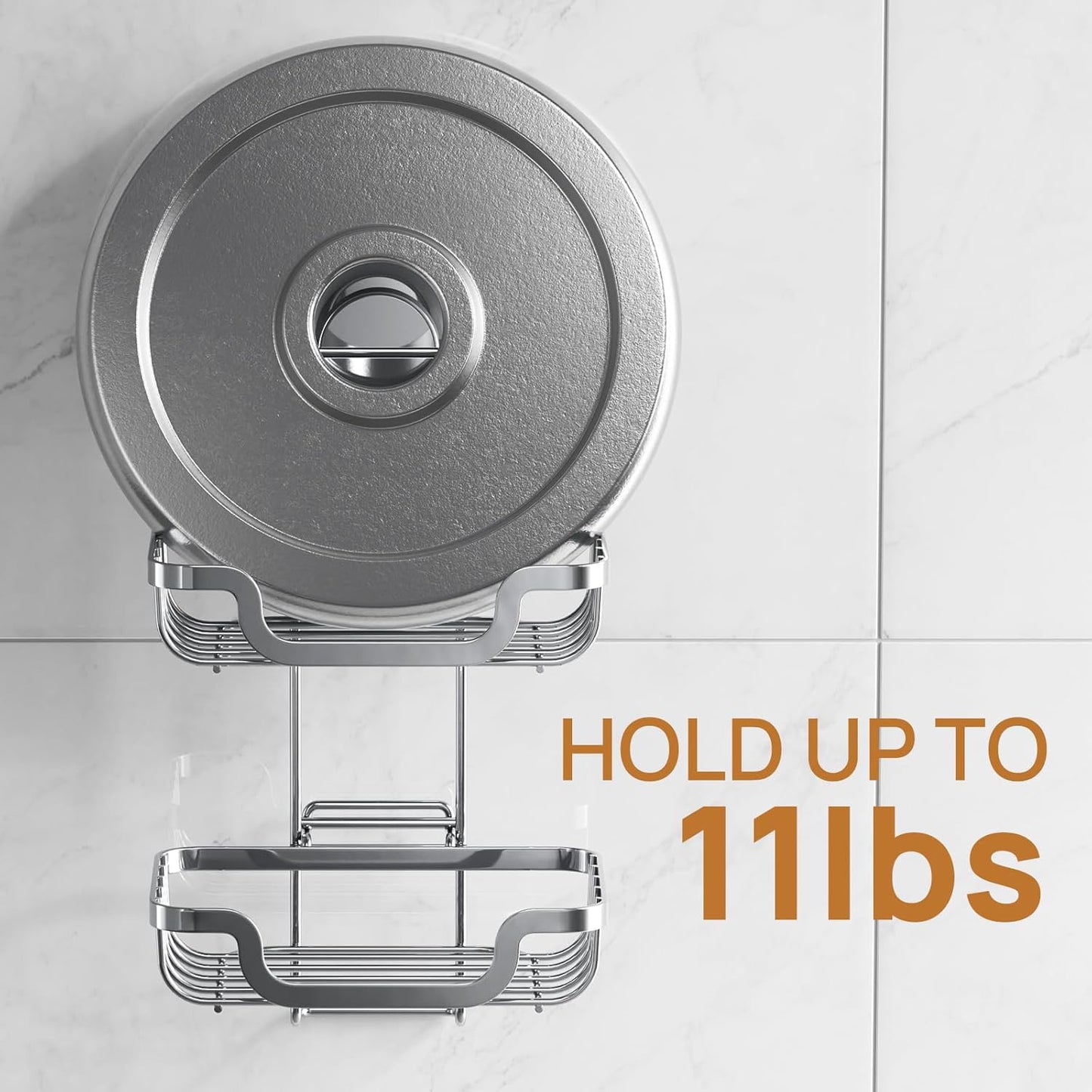 LEVERLOC 2 Tier Soap Holder, Soap Bar Dish for Shower Wall Mounted, Stainless Steel Suction Cup Sponge Holder for Bathroom Bathtub Kitchen Sink, Waterproof, Removable, Keep Dry, Silver