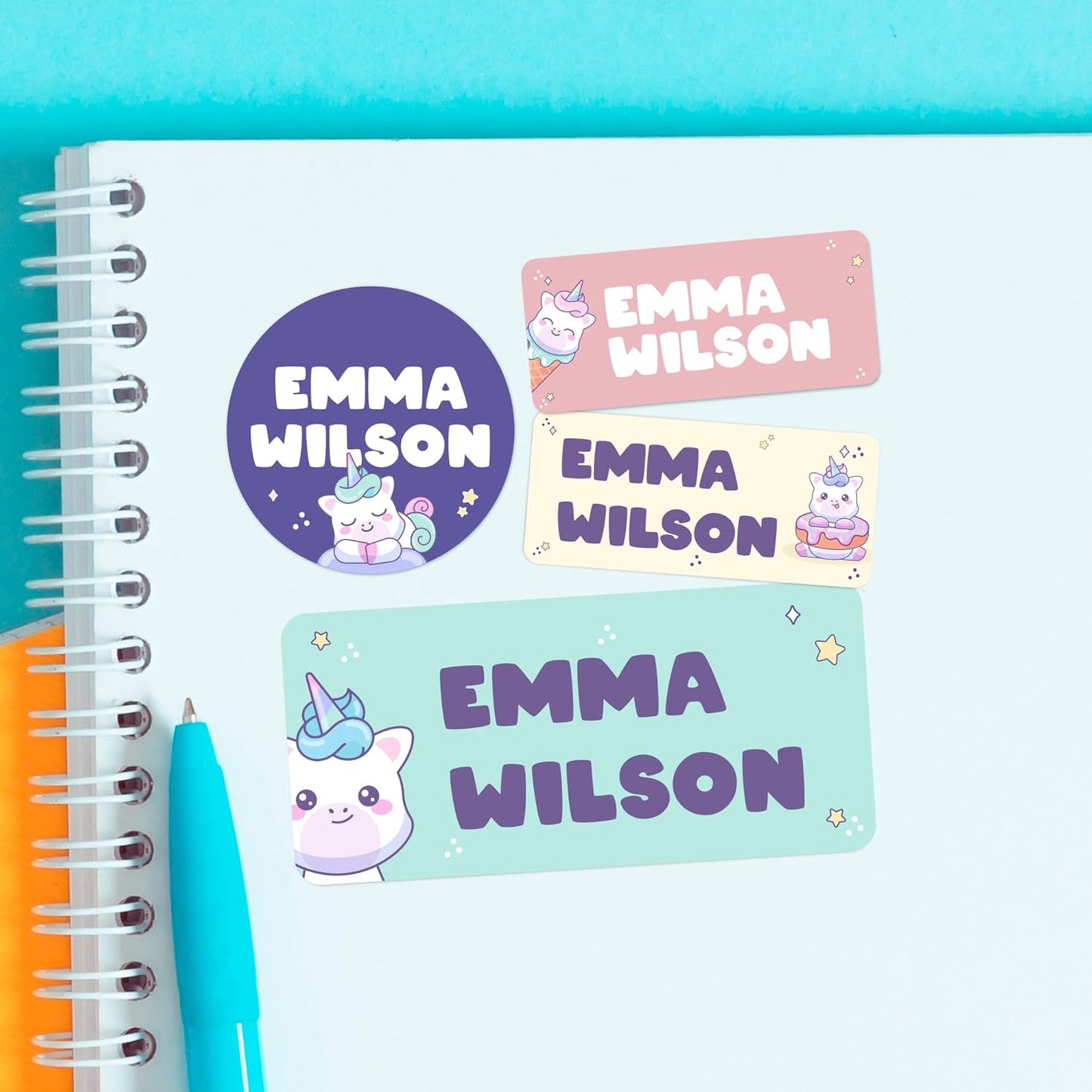 Personalized Name Tag Stickers for Kids (130+ Pack) | Unicorn Waterproof Labels for School Supplies, Bottles & Lunch Boxes | Custom Vinyl Name Labels for Clothing, Toys & More (H. Unicorn)