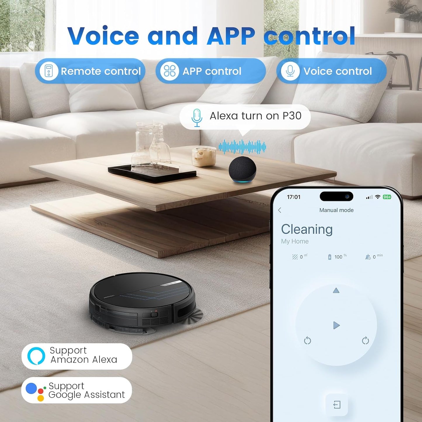 AIRROBO Robot Vacuum and Mop, 3000Pa Powerful Suction Robot Vacuum Cleaner with Self-Charging, Wi-Fi/App/Voice Control, Advanced Obstacle Avoidance, Slim Design, Ideal for Pet Hair, Hard Floor,Carpet