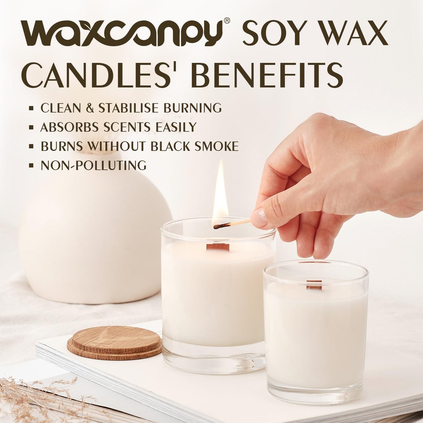 Soy Wax, Waxcanpy Natural Candle Wax, Organic Soy Wax for Candle Making from Farm, No Additives, Harmless and Pure (40lb)