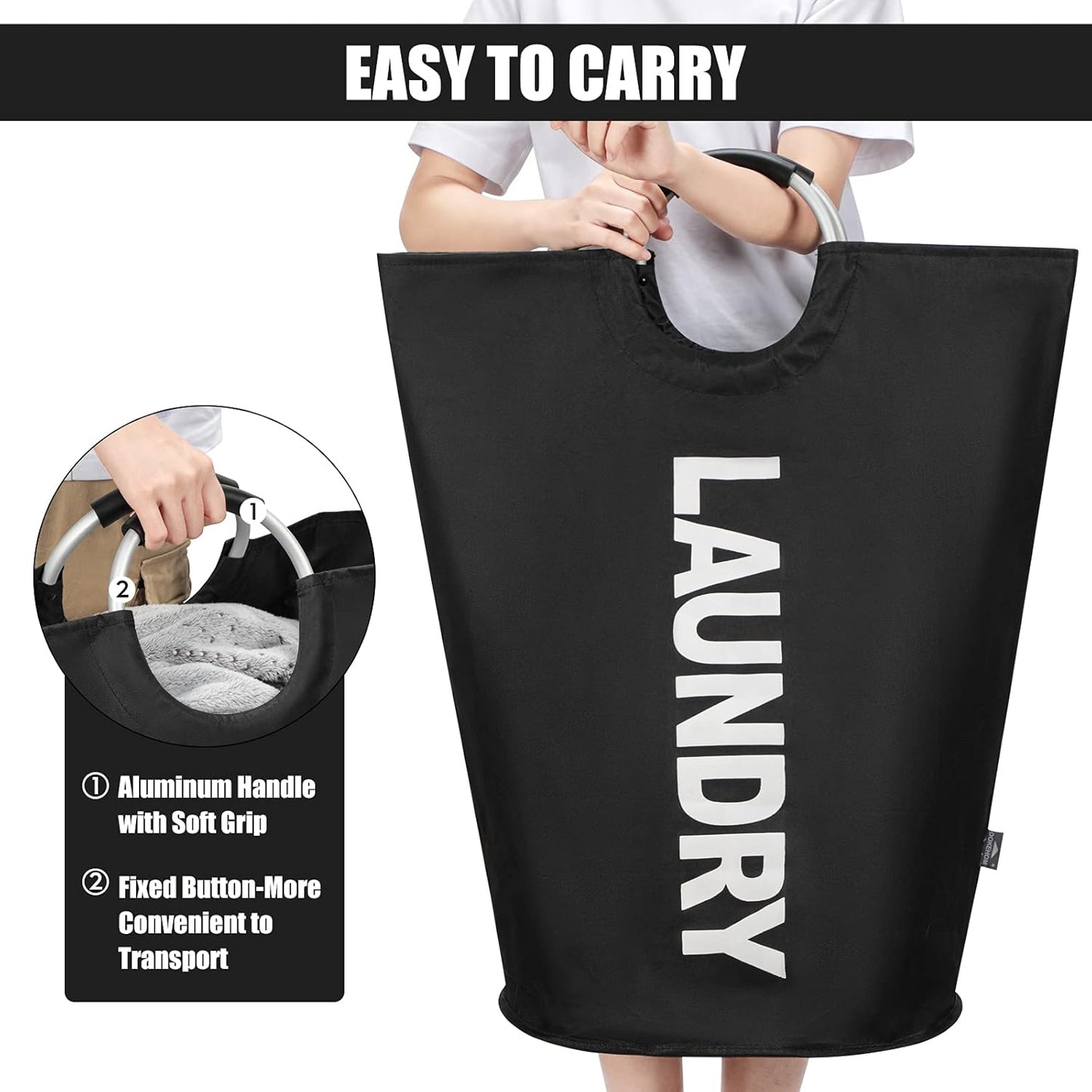 DOKEHOM 125L X-Large Laundry Basket, Collapsible Laundry Bag, Freestanding Tall Clothes Hamper, Foldable Washing Bin (Black)