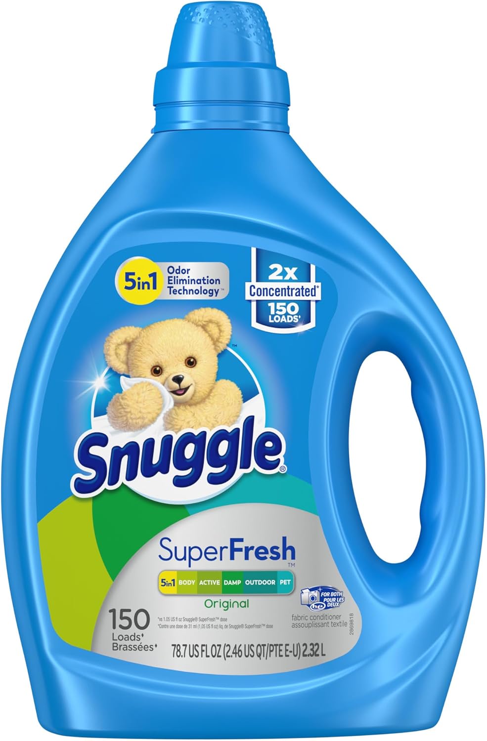 Snuggle Liquid Fabric Softener, SuperFresh Original, Eliminates Tough Odors, 2X Concentrated, 150 Loads