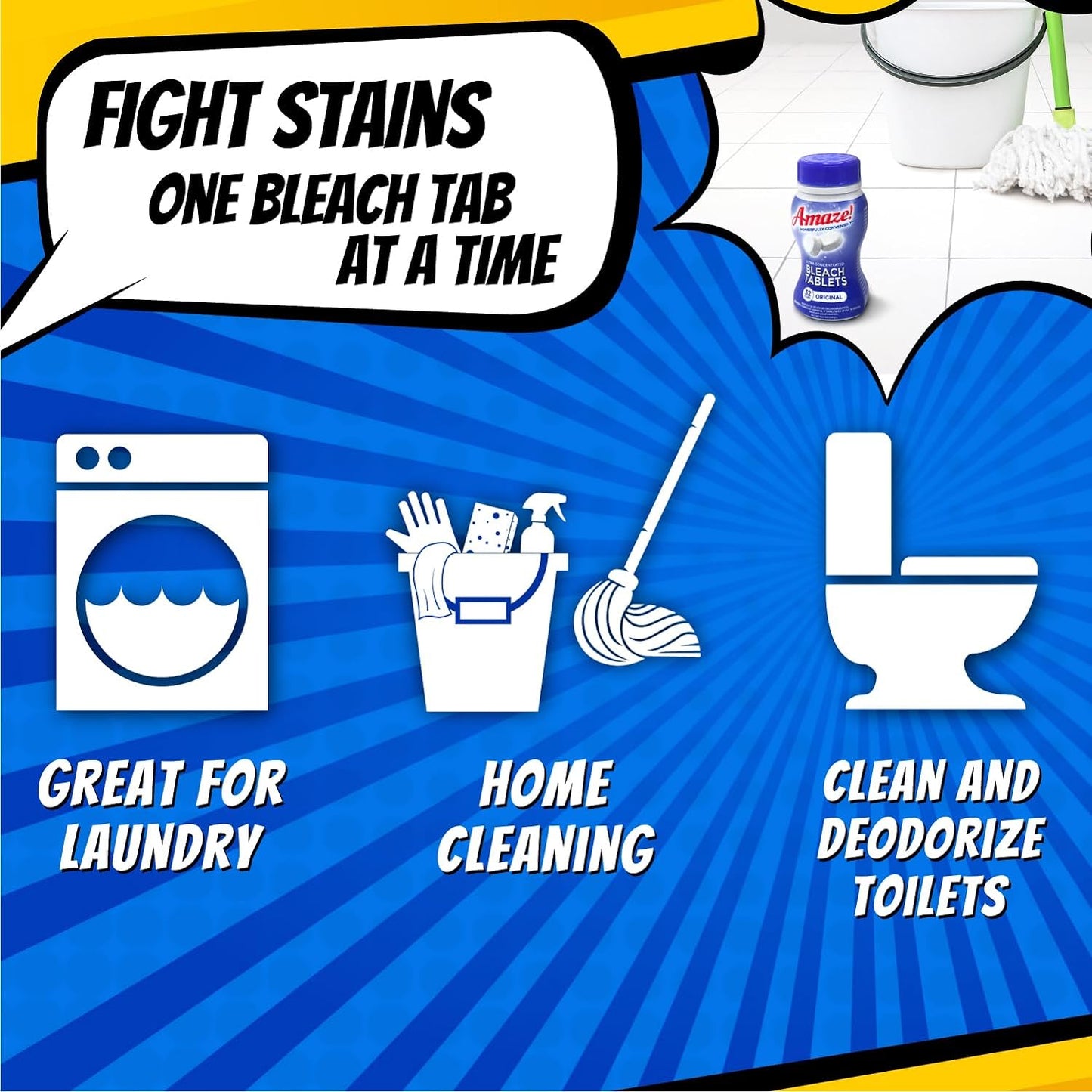 AMAZE Ultra Concentrated Bleach Tablets [32 tablets] - Lavender Scent - for Laundry, Toilet, and Multipurpose Home Cleaning. No Splash Liquid Bleach Alternative