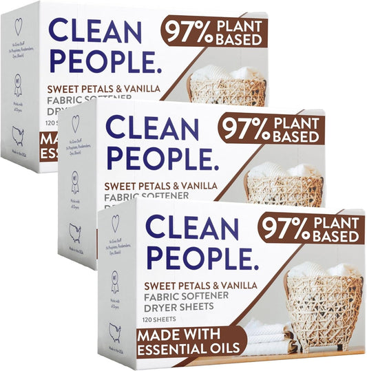 The Clean People Fabric Softener Sheets - Dryer Sheets - Softens & Removes Static Cling - Vegan Laundry Softener, Essential Oils - Sweet Petals & Vanilla 360 Pack