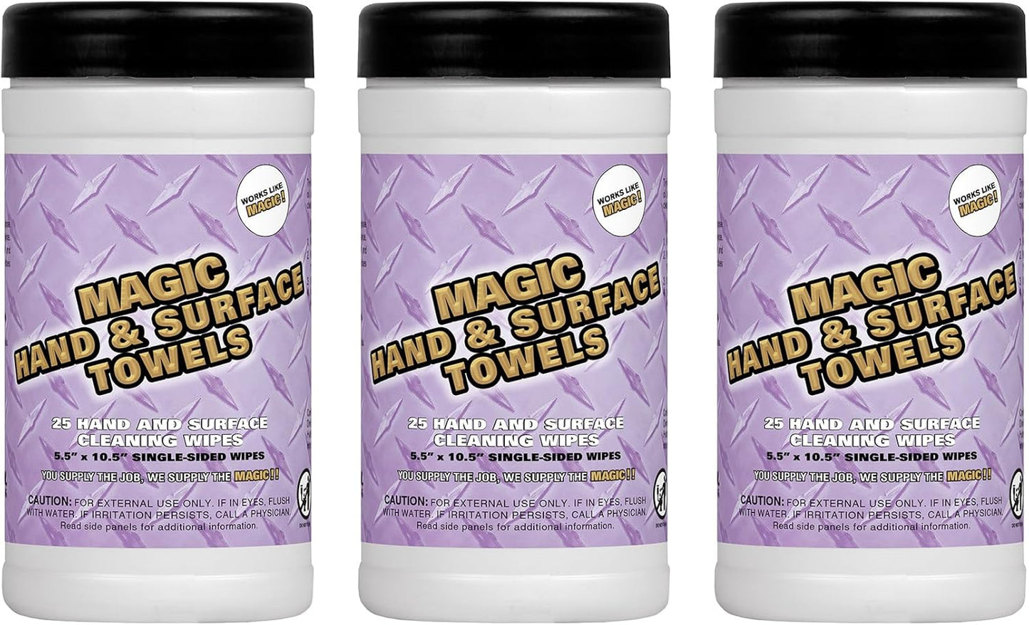 Magic Heavy Duty Cleaning Wipes - Single Sided Hand & Surface Shop Towels | Professional-grade Cleaning | Waterless | Moisturizing | Cleans Grease, Oil, Dirt, & more (3 Pack | 75 Sheets Total)