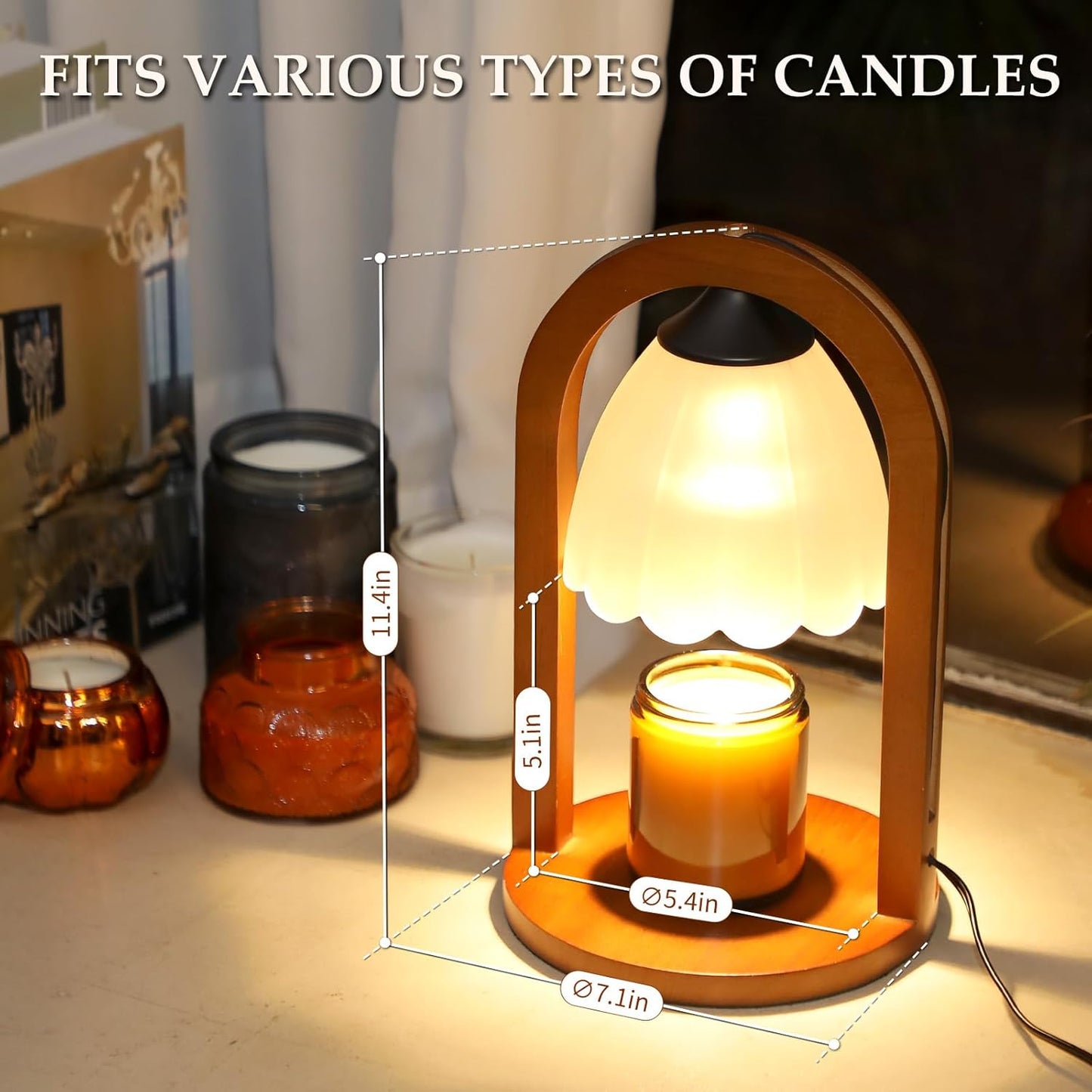 Candle Warmer Lamp with Timer and Dimmer，Electric Candle Lamp Warmer for Jar Candles，Birthday Gifts for mom and Women, Bedroom Home Decor，Melt Warmer for Scented Wax with 3 Bulbs( Retro Wooden Base)