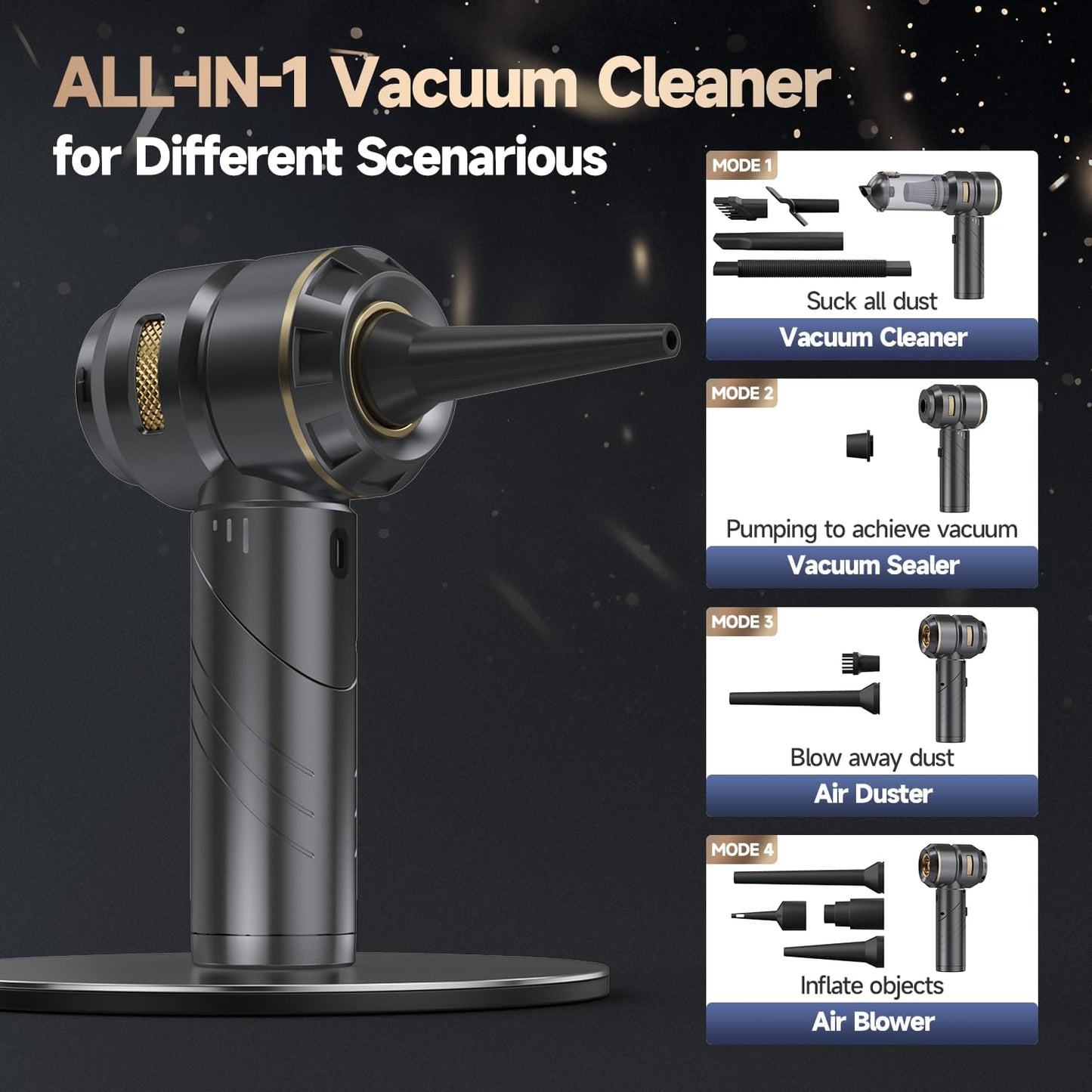 Car Vacuum Portable Cordless, Foldable Handheld Vacuum with Brushless Motor, 22000PA High Power Mini Hand Vacuum Cleaner & Air Blower & Duster & Pump for Home, Pet, Office