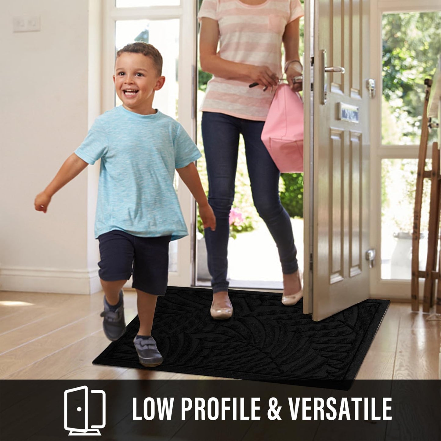 Front Door Mat, Absorbent Resist Dirt Welcome Door Mat Indoor Outdoor, Waterproof Doormat, Sturdy Non Slip Backing, Fade Resistant, Low Profile Entry Mat for Entryway, 36×24, Black