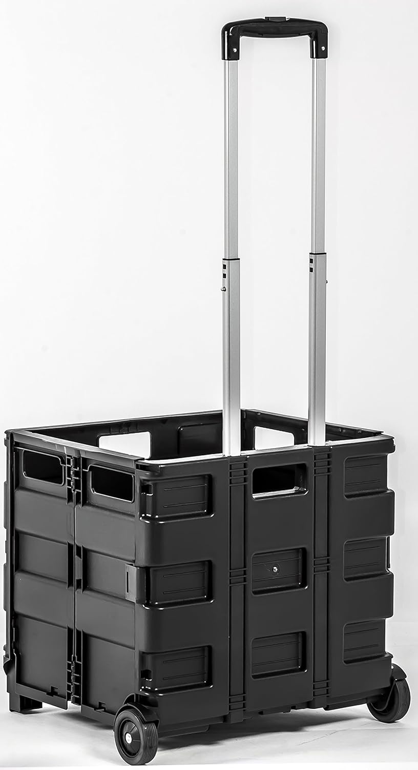 dbest products Quik Cart without Lid Travel Portable Mobile Storage Collapsible Handcart Rolling Utility Heavy Duty, Black