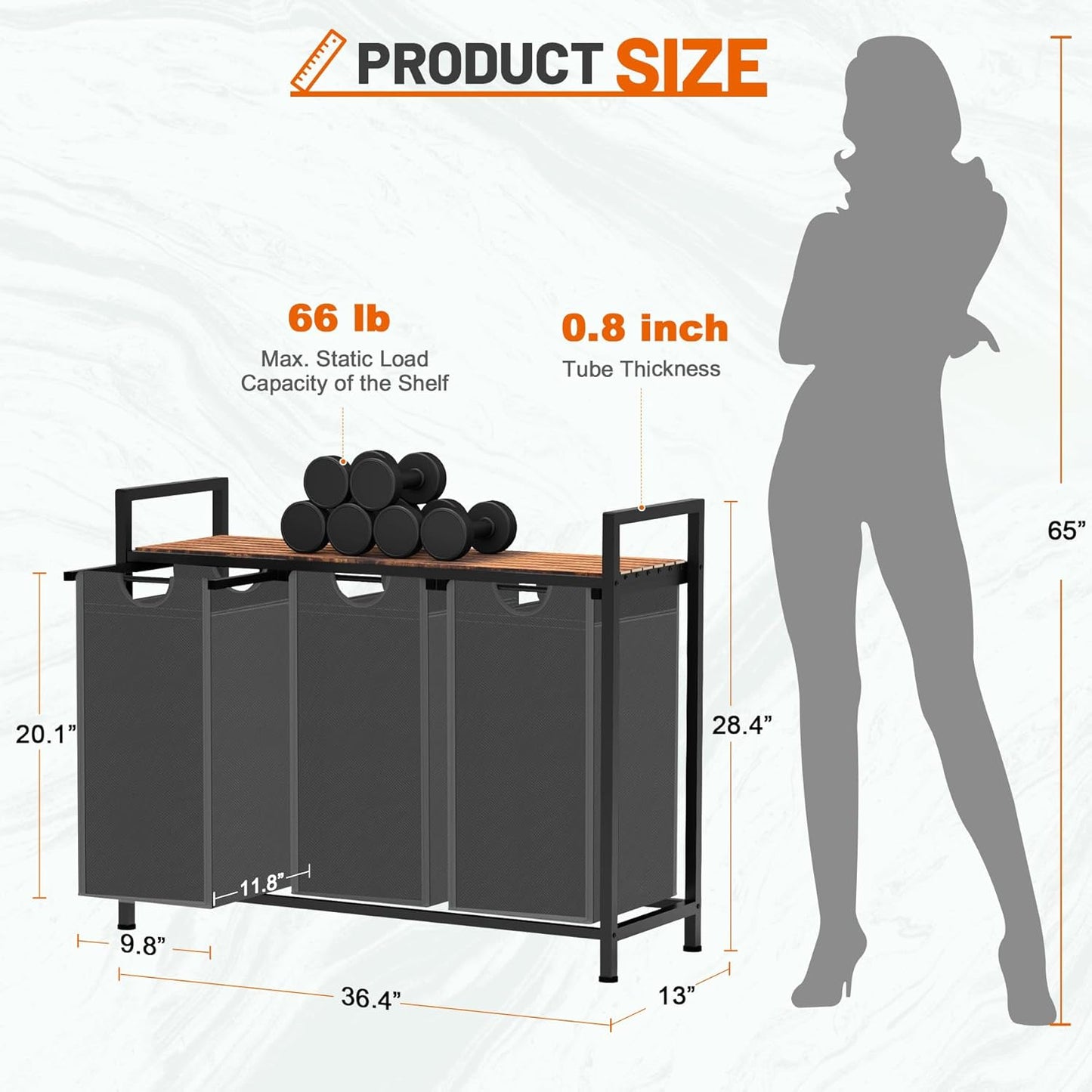 Laundry Hamper, Laundry Sorter with 3 Pull-Out Removable Oxford Fabric Bags Cloth Laundry Basket 3 x 10 Gallons (Grey and Rustic Brown)