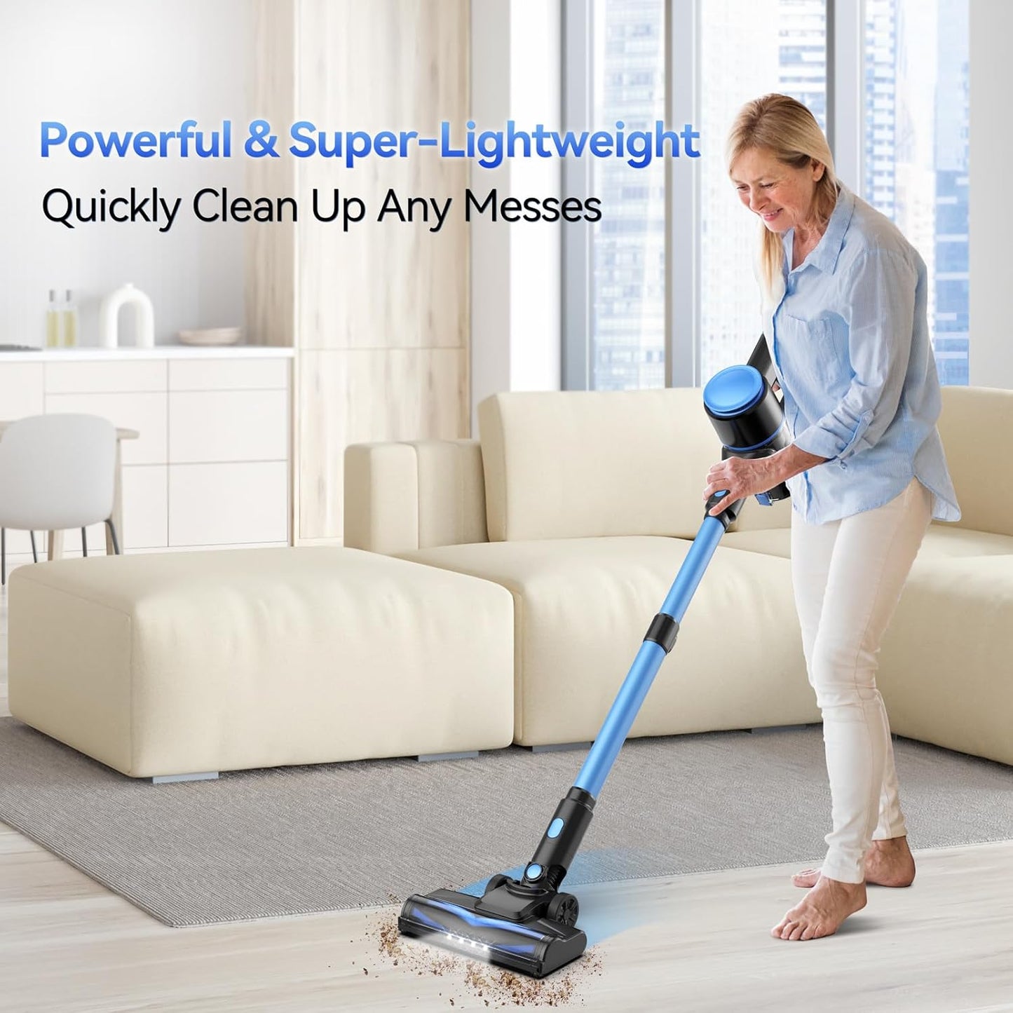 N8 Cordless Vacuum Cleaner, Lightweight Stick Vacuum with Powerful Suction, 2200mAh Battery, 40 Mins Runtime, Self-Standing, Rechargeable Vacuum Cleaners for Home Hardwood Floor Carpet Pet Hair