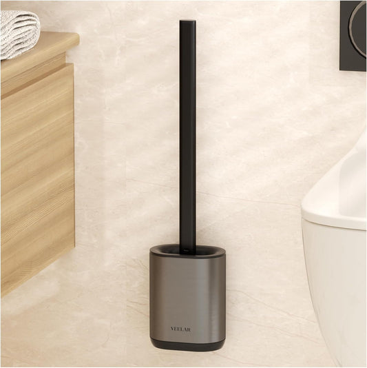 Toilet Brush and Holder Set - Wall Mounted Bathroom Scrub Brush, Toilet Bowl Brush and Plunger Set for Bathroom Cleaner (Grey)