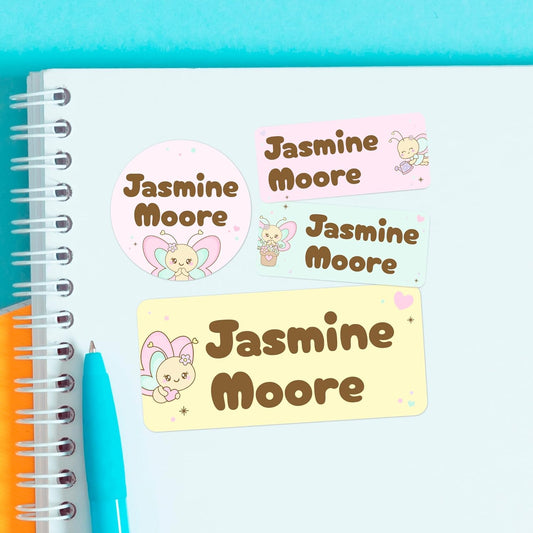 Personalized Name Tag Stickers for Kids (130+ Pack) | Butterfly Waterproof Labels for School Supplies, Bottles & Lunch Boxes | Custom Vinyl Name Labels for Clothing, Toys & More (D. Butterflies)