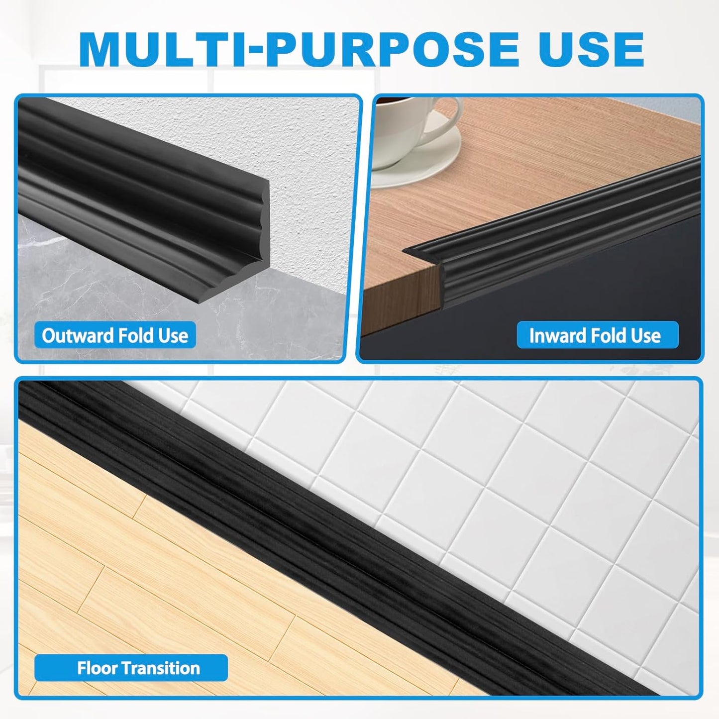 Wall Corner Protector Peel and Stick Corner Trim Molding Flexible Inside & Outside Wall Edge Guard Self Adhesive Moulding Trim for Edge Use, Black, 1.6” W x 20’ L