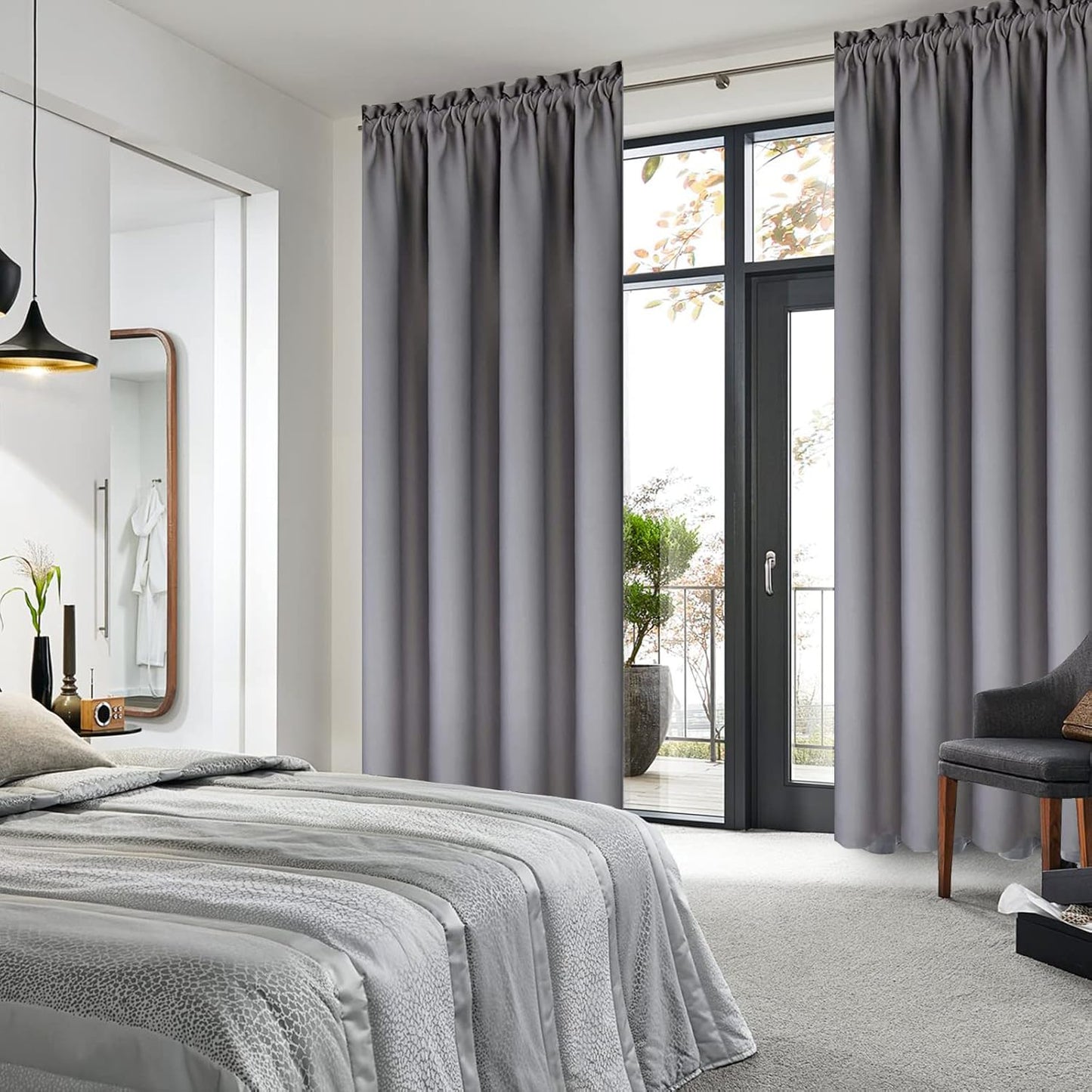DWCN Blackout Curtains for Bedroom – Thermal Insulated Room Darkening Drapes for Living Room, Grey, W 42 x L 84 Inch, Set of 2 Rod Pocket Curtain Panels