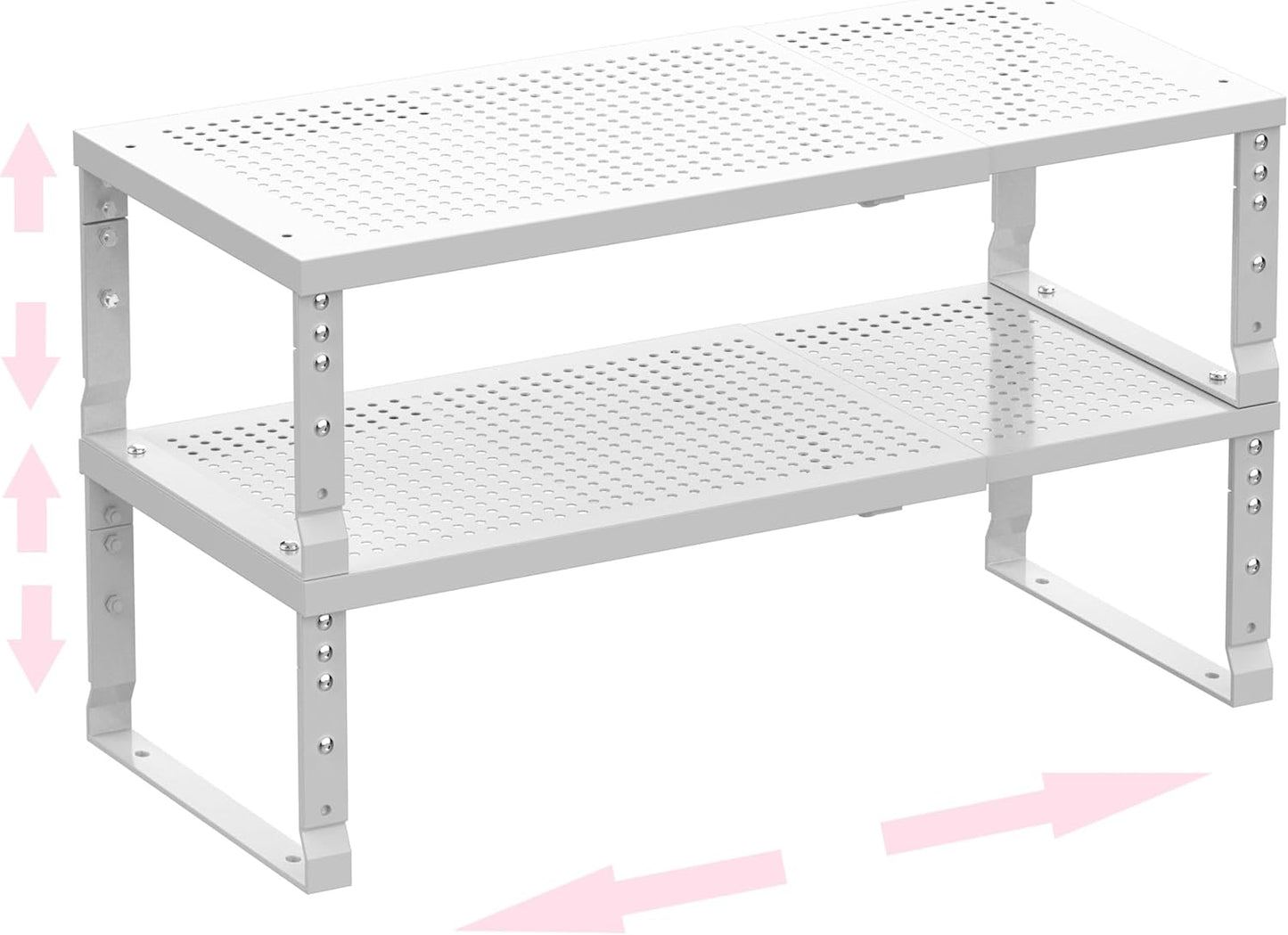 Metal Stackable Expandable Storage Shelf - Multi-Functional Home Storage Shelf, Suitable for Kitchen, Cabinet，Bathroom, Office, Garage, etc.（2PACKS/White/Medium