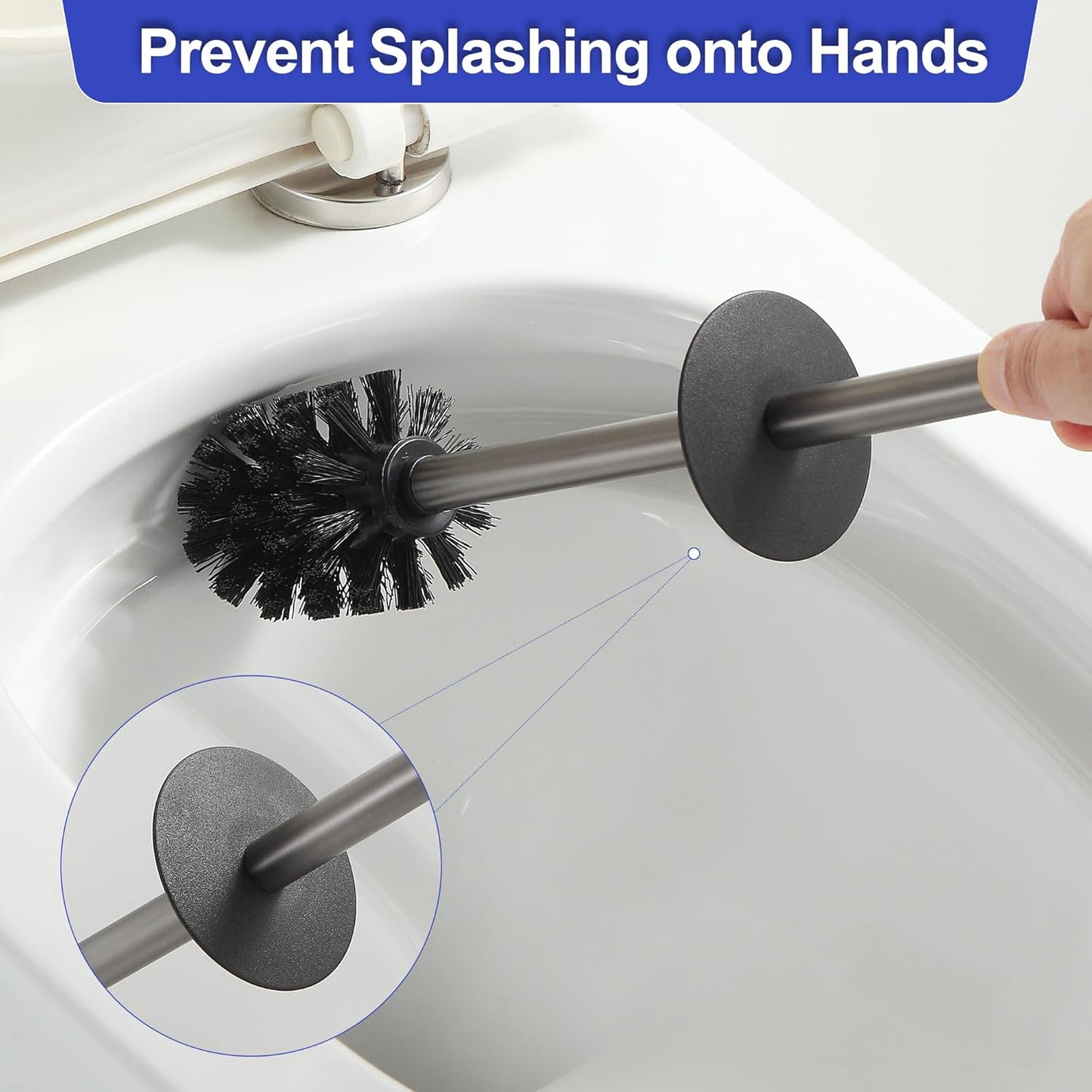 BVL Toilet Brush and Holder Set Gun Gray Freestanding Toilet Bowl Brush for Bathroom