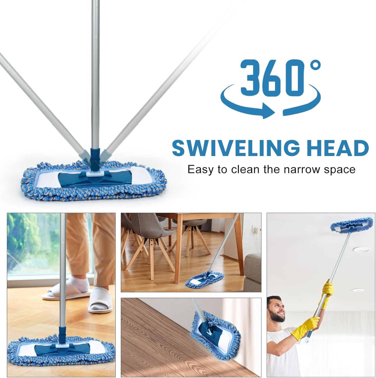 MAVRIZ Dust Mop for Hardwood Floor Washable Wet and Dry Mop with 58" Long Handle, 360° Rotating Microfiber Mop for Wood, Laminate, Tile Floor