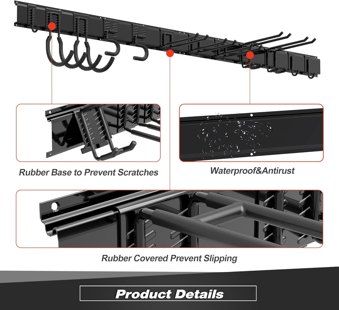 Garage Tool Storage Rack, Heavy Duty Garage Storage Organizer Rack System Wall Mounted Tool with 12 double hooks, 4 rails Garden Tool Rack