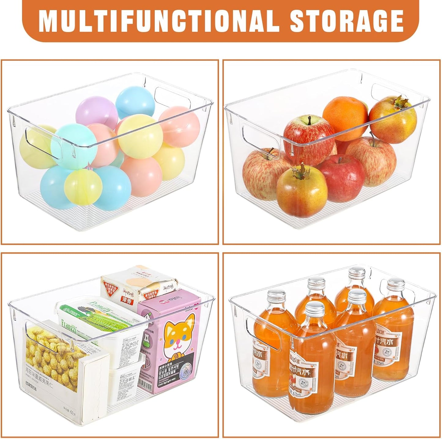 6 Pack Large Clear Plastic Storage Bins,Plastic Containers with Handle for Pantry Organizer and Storage,Perfect for Kitchen,Fridge,Cabinet, Closet,Bathroom Under Sink Storage