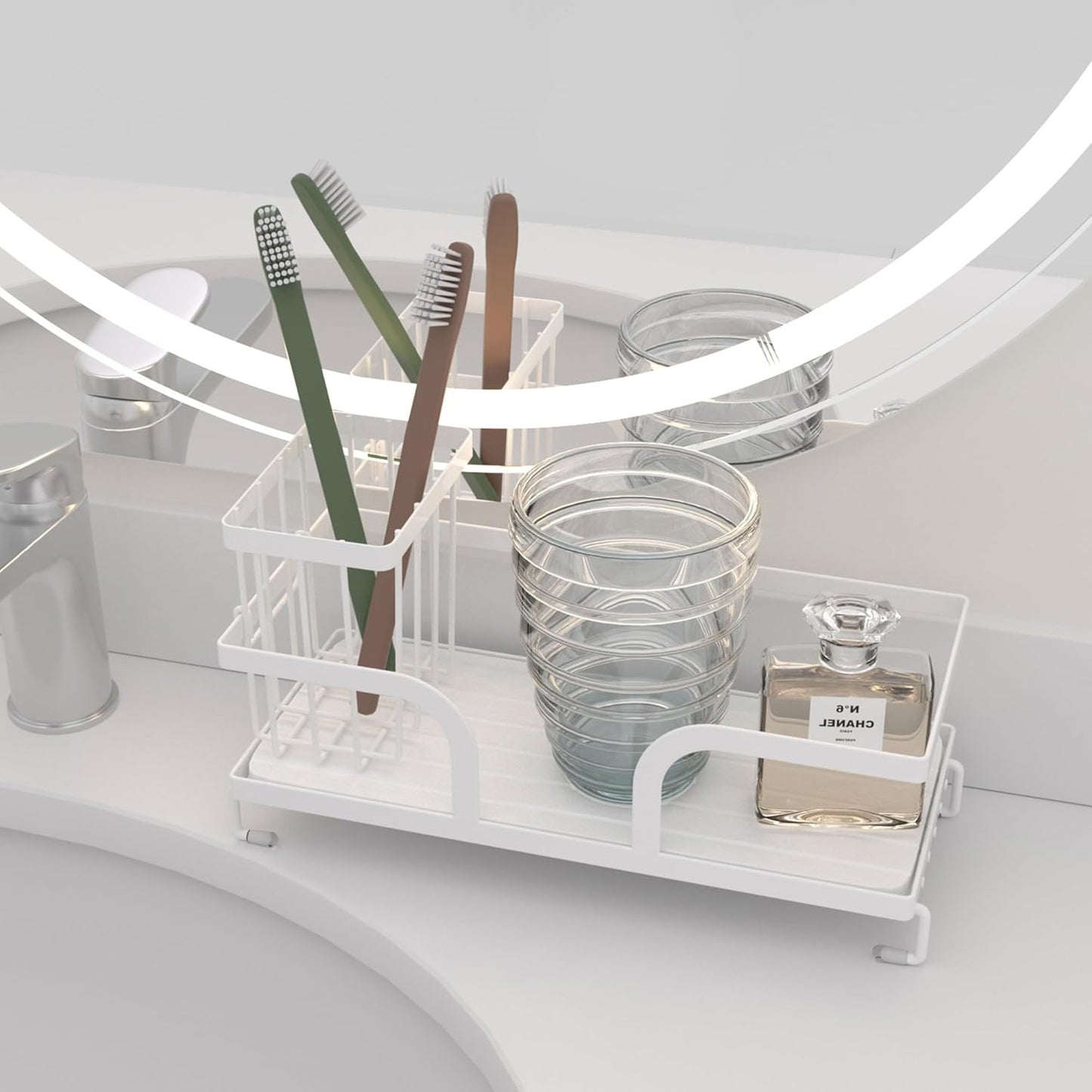 Bathroom Counter Organizer,Perfume Tray,Stone Drying Mat for Kitchen Counter,9.7" x 4.2"x 3.2", Ideal for Bathroom Organizers and Storage, Vanity, Skincare, Present, and More,2PCS White