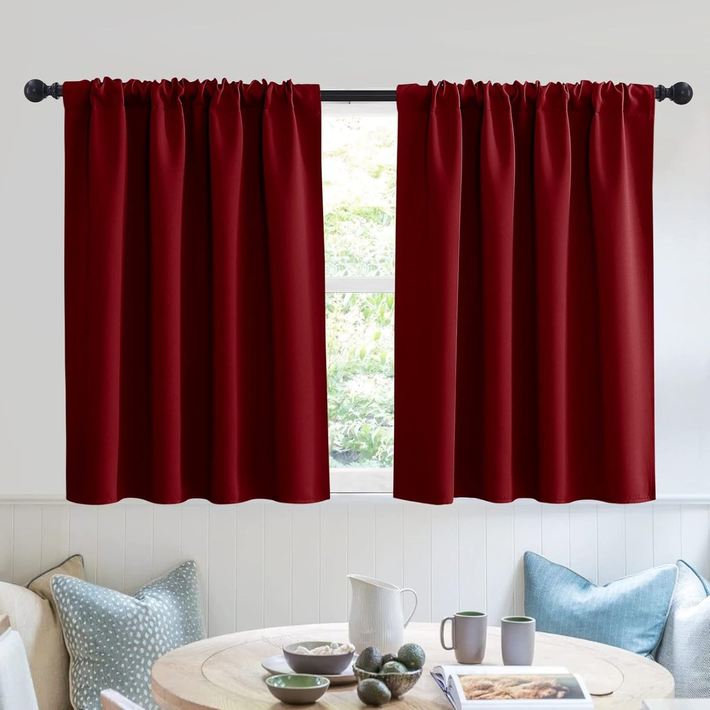 RYB HOME Short Curtains Blackout - Small Window Decor Privacy Thermal Insulated Drapes for Baby Bathroom Basement, W52 x L36, Burgundy Red, Set of 2