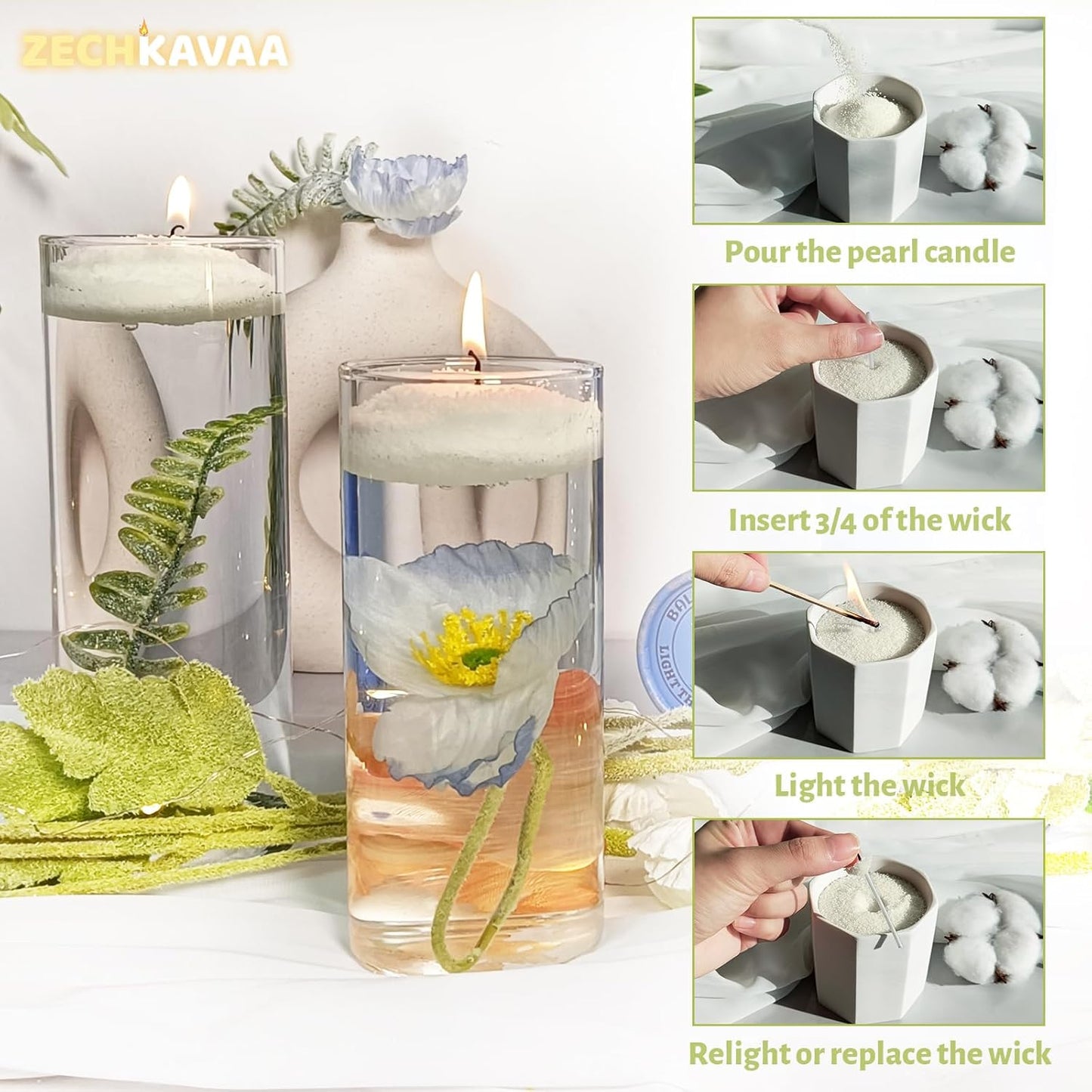 Green Tea Scented Light Green Pearled Candle 18oz Luxury Sand Candle Granulated Wax 30 Cotton Wicks Wax for Candle Making Decorative Candles Smooth and Clean Burning Lasts up to 120 Hours