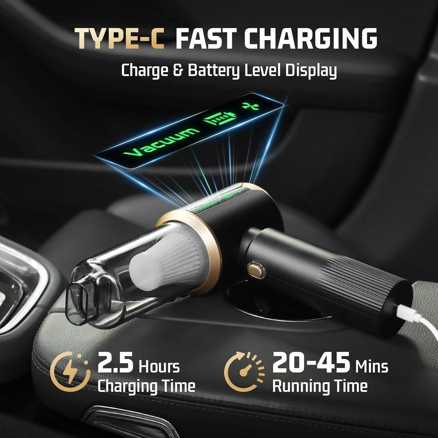 Car Handheld Vacuum Cordless: Car Vacuum Cleaner with 16000Pa Ultra-Strong Suction, Brushless Motor & HEPA Filter - Lightweight Design for Drivers and Office Workers- Glossy Black