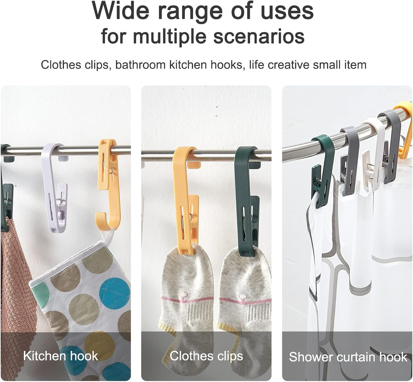 8 Pcs Large Clothes Pins Towel Clips, Multipurpose Clothes Pins Hook, Strong Plastic Clothes Hanger. S Hook for Shower Curtain Laundry Clothes pins